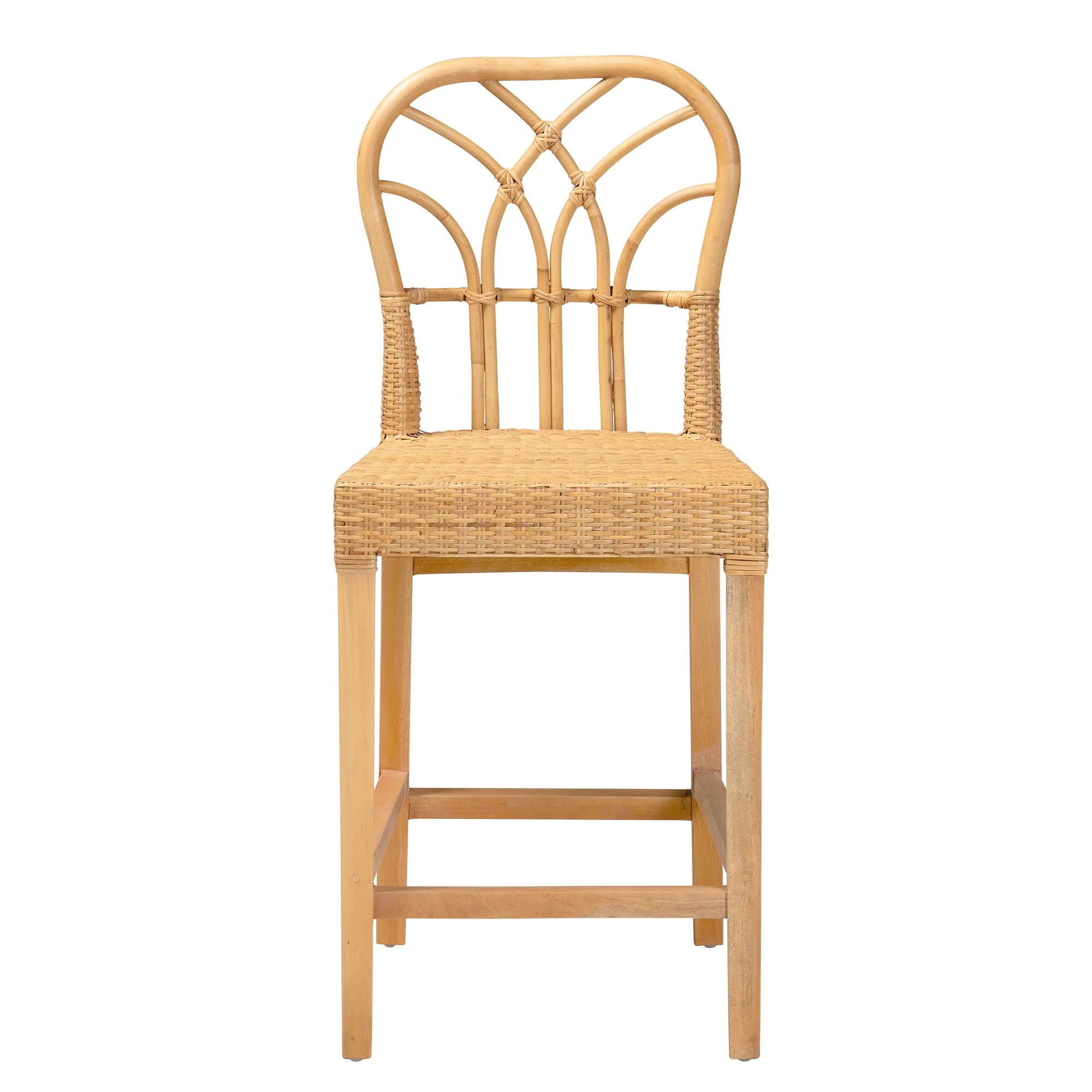 Baxton Studio bali & pari Monaco Modern Bohemian Natural Rattan and Mahogany Wood Counter Stool - Image 3
