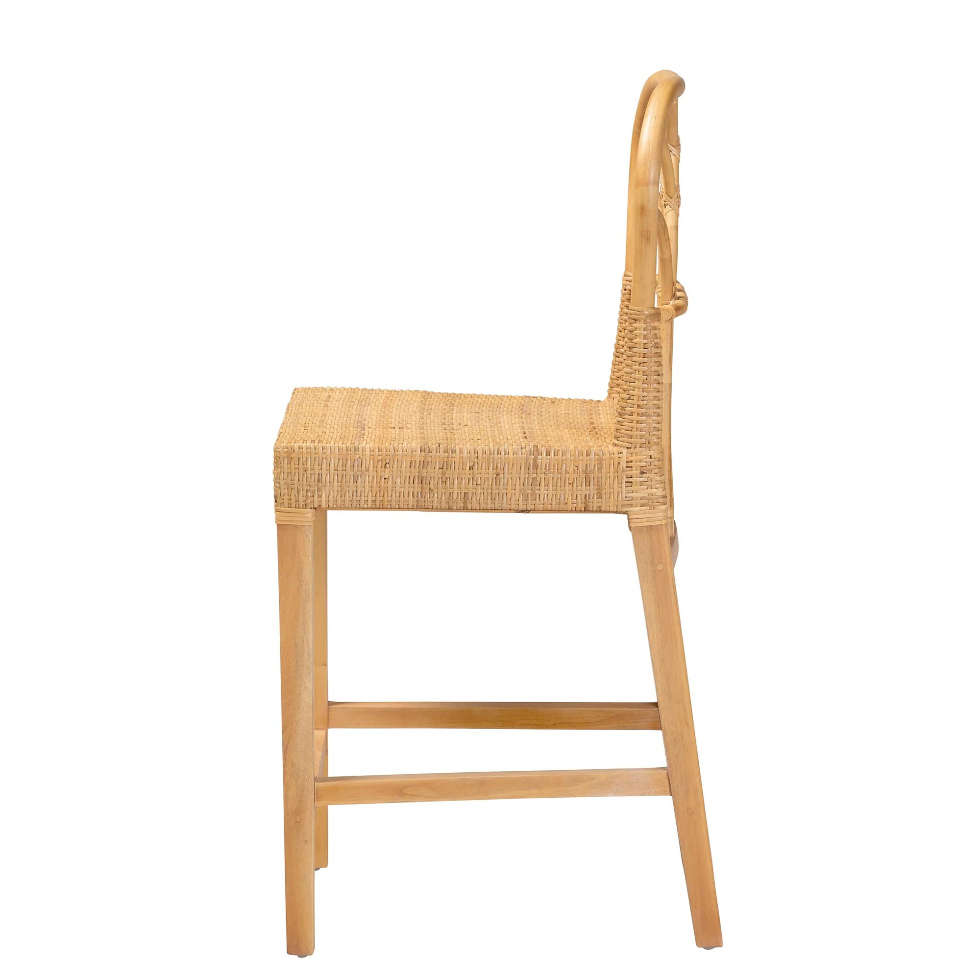 Baxton Studio bali & pari Monaco Modern Bohemian Natural Rattan and Mahogany Wood Counter Stool - Image 4