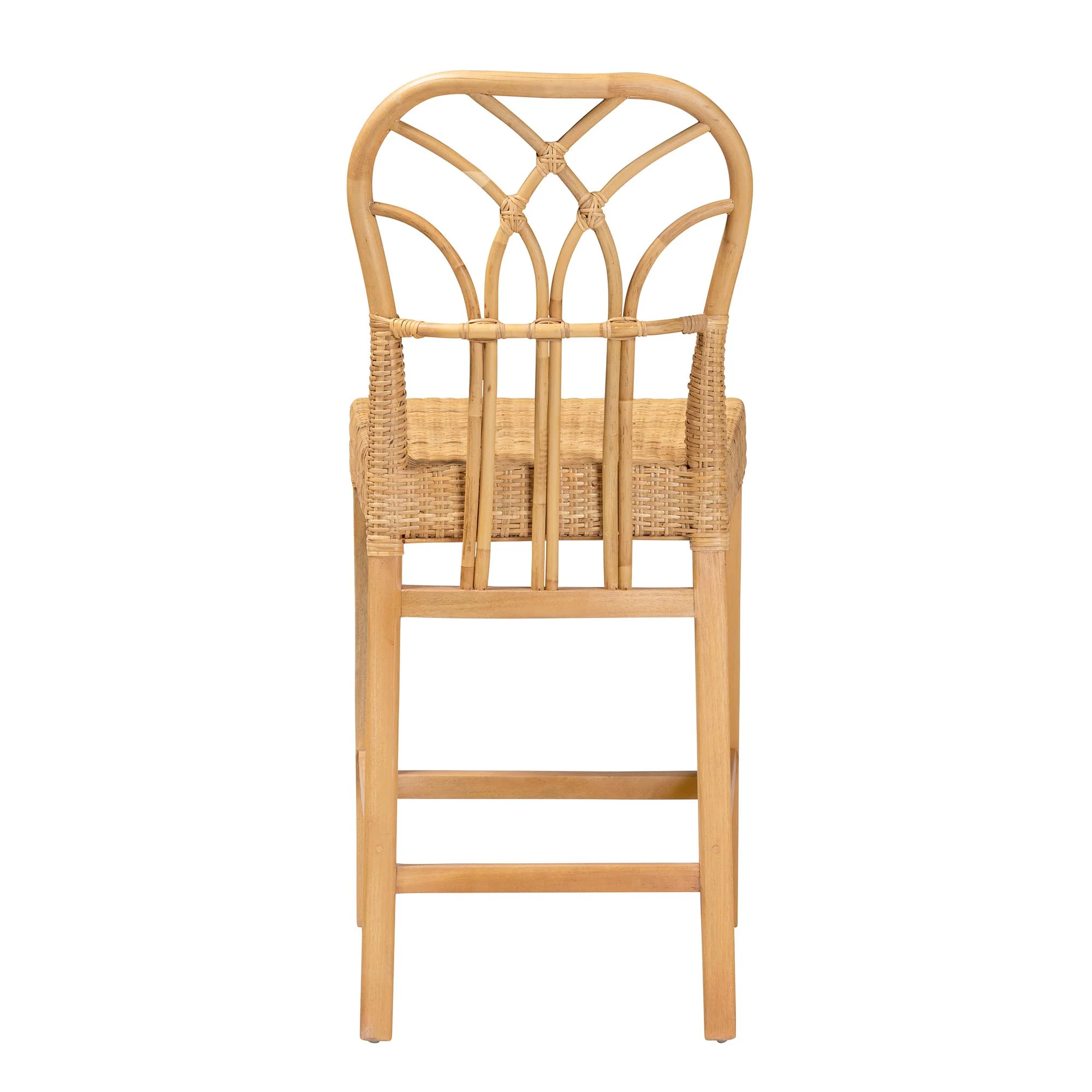 Baxton Studio bali & pari Monaco Modern Bohemian Natural Rattan and Mahogany Wood Counter Stool - Image 5