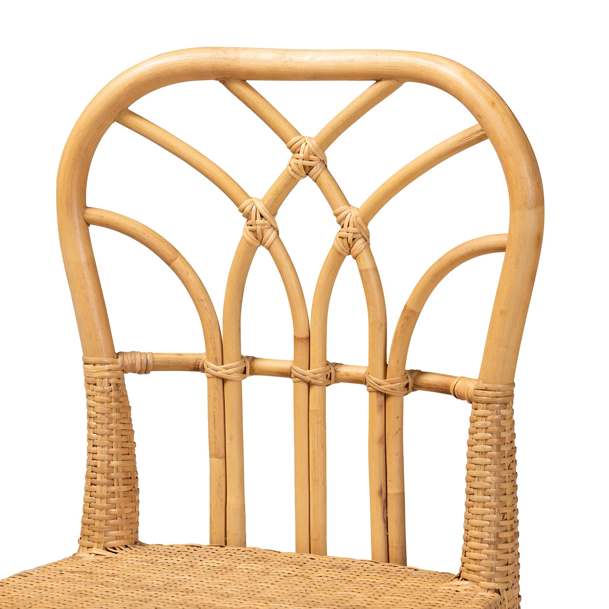 Baxton Studio bali & pari Monaco Modern Bohemian Natural Rattan and Mahogany Wood Counter Stool - Image 6