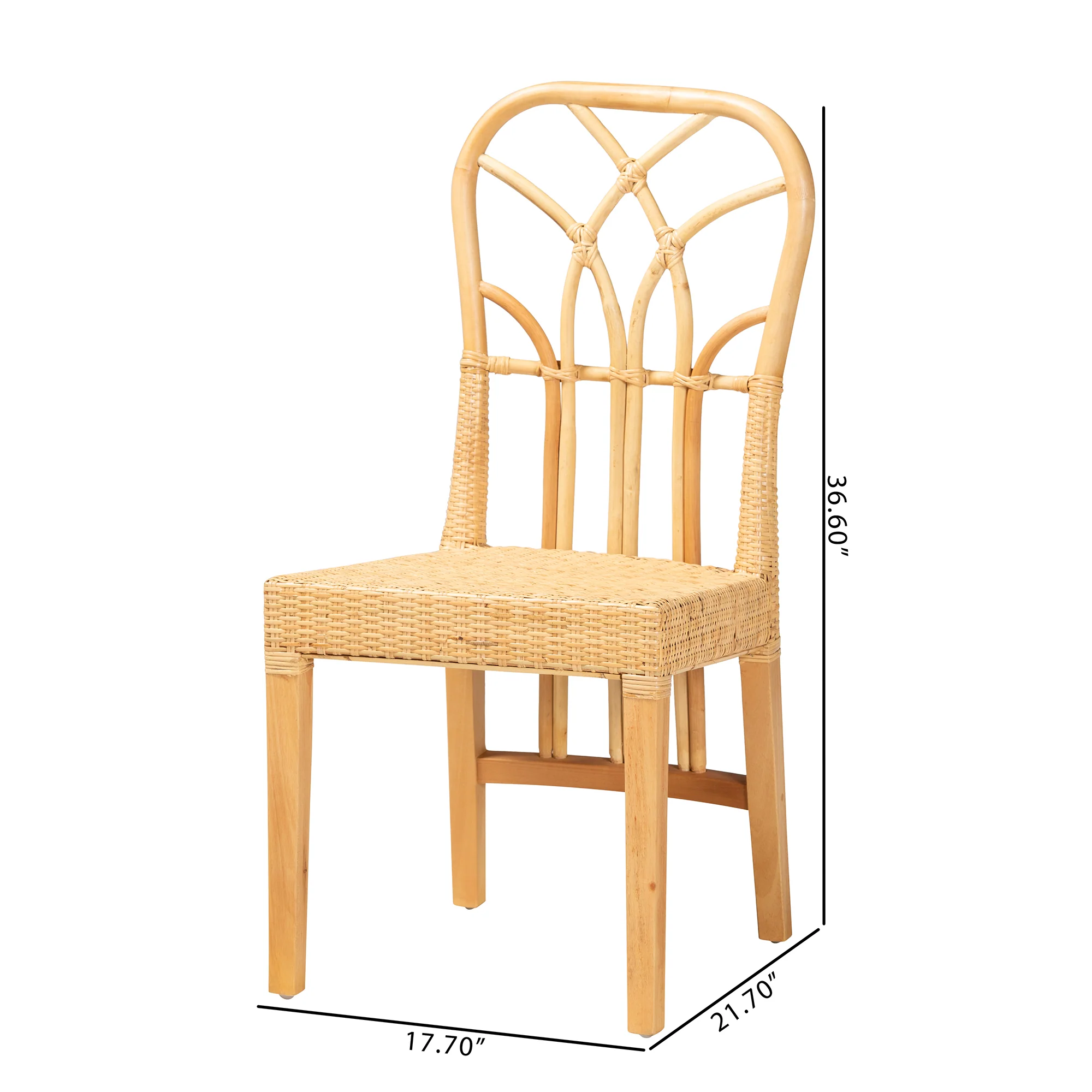 Baxton Studio bali & pari Monaco Modern Bohemian Oak Brown Finished Mahogany Wood and Natural Rattan Dining Chair - Image 10
