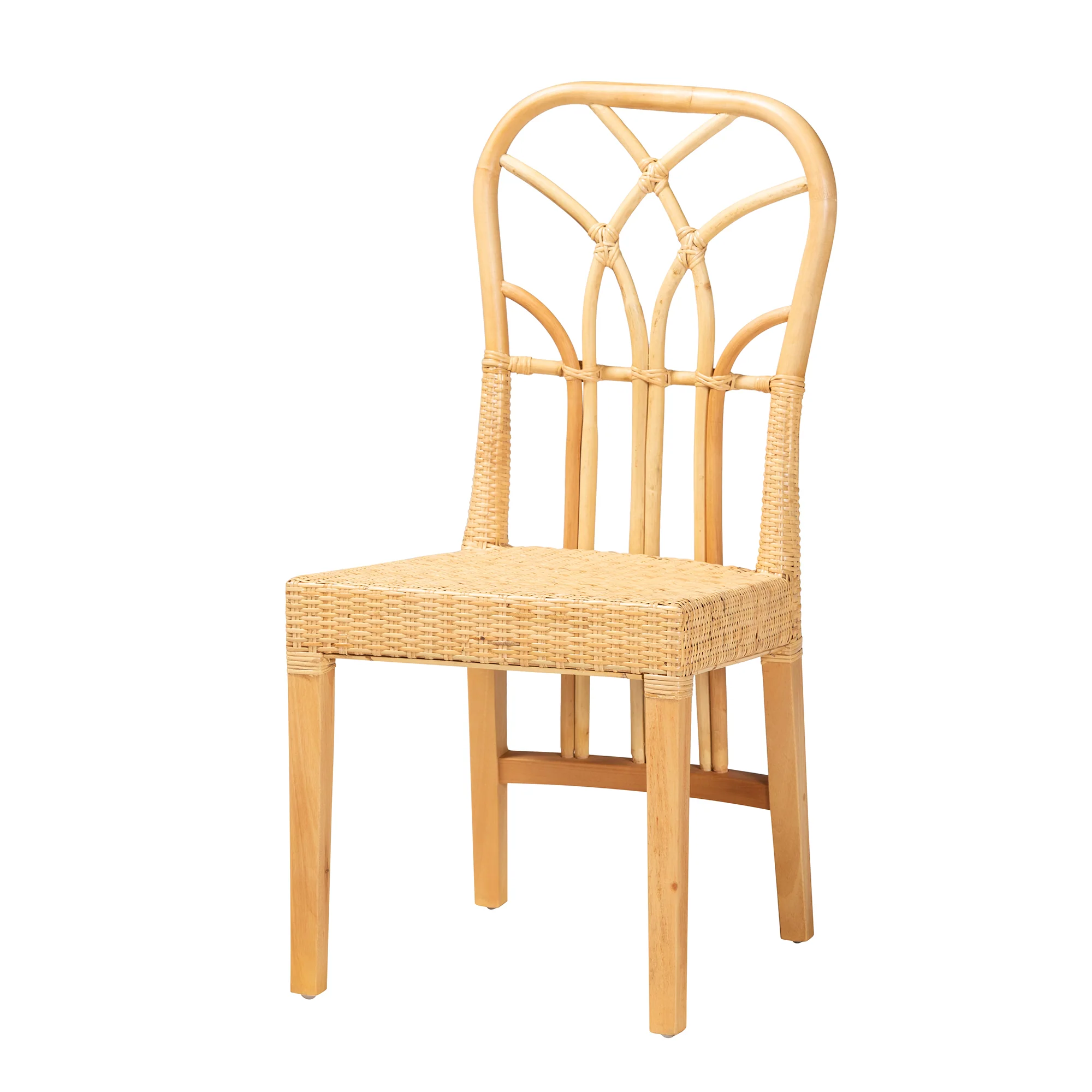 Baxton Studio bali & pari Monaco Modern Bohemian Oak Brown Finished Mahogany Wood and Natural Rattan Dining Chair - Image 2