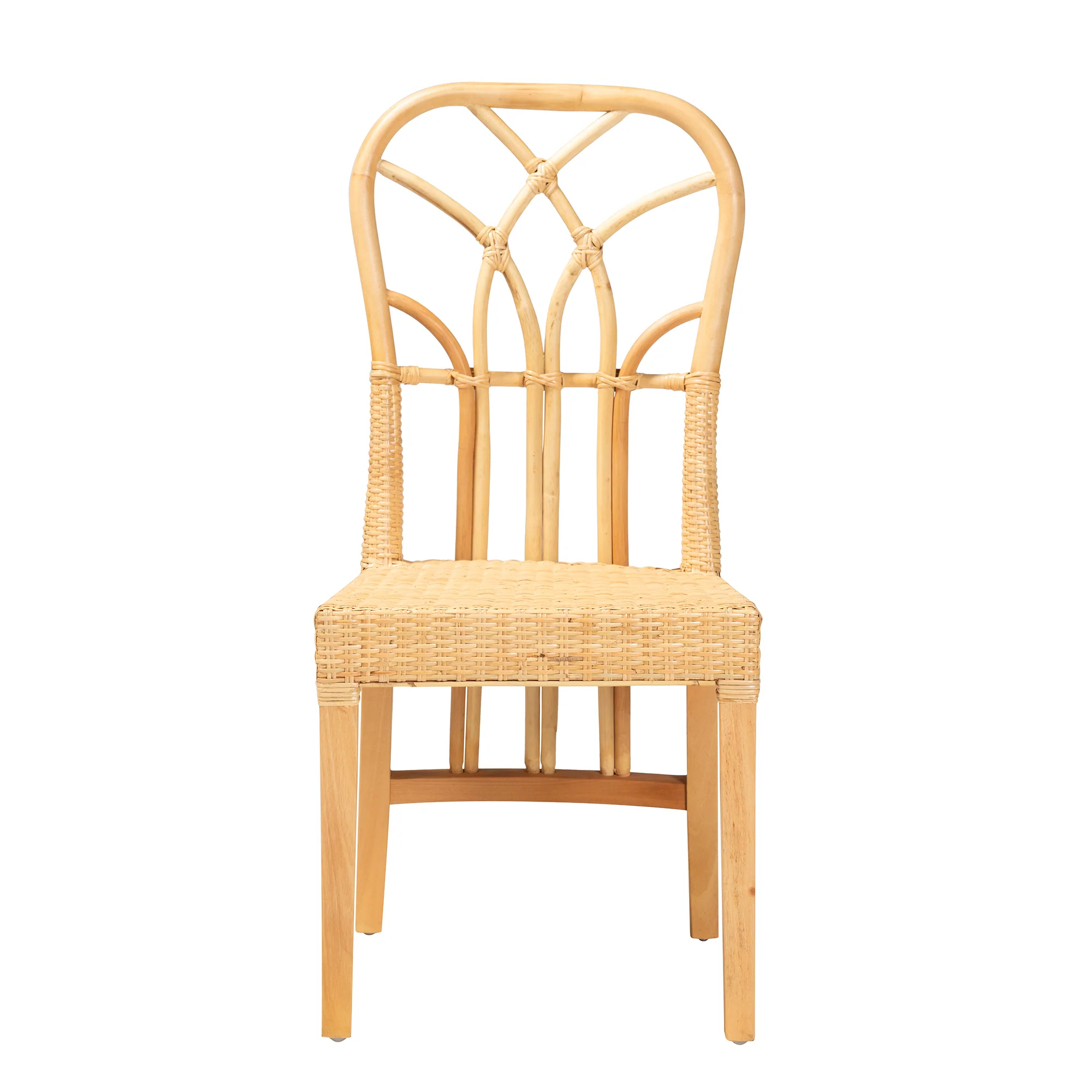 Baxton Studio bali & pari Monaco Modern Bohemian Oak Brown Finished Mahogany Wood and Natural Rattan Dining Chair - Image 3