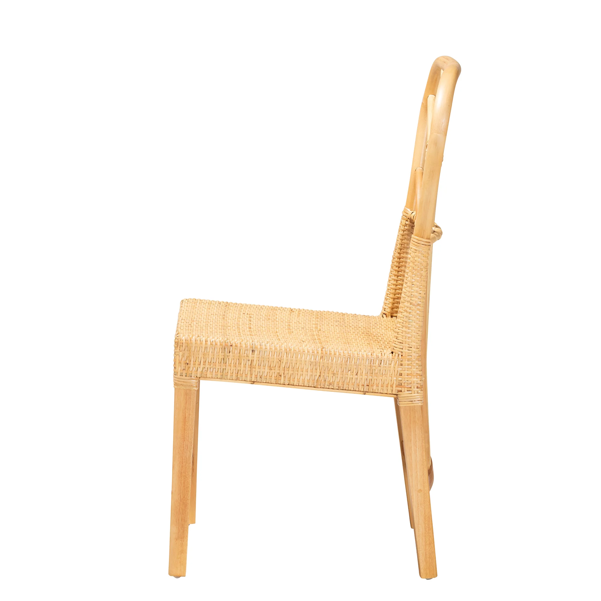 Baxton Studio bali & pari Monaco Modern Bohemian Oak Brown Finished Mahogany Wood and Natural Rattan Dining Chair - Image 4