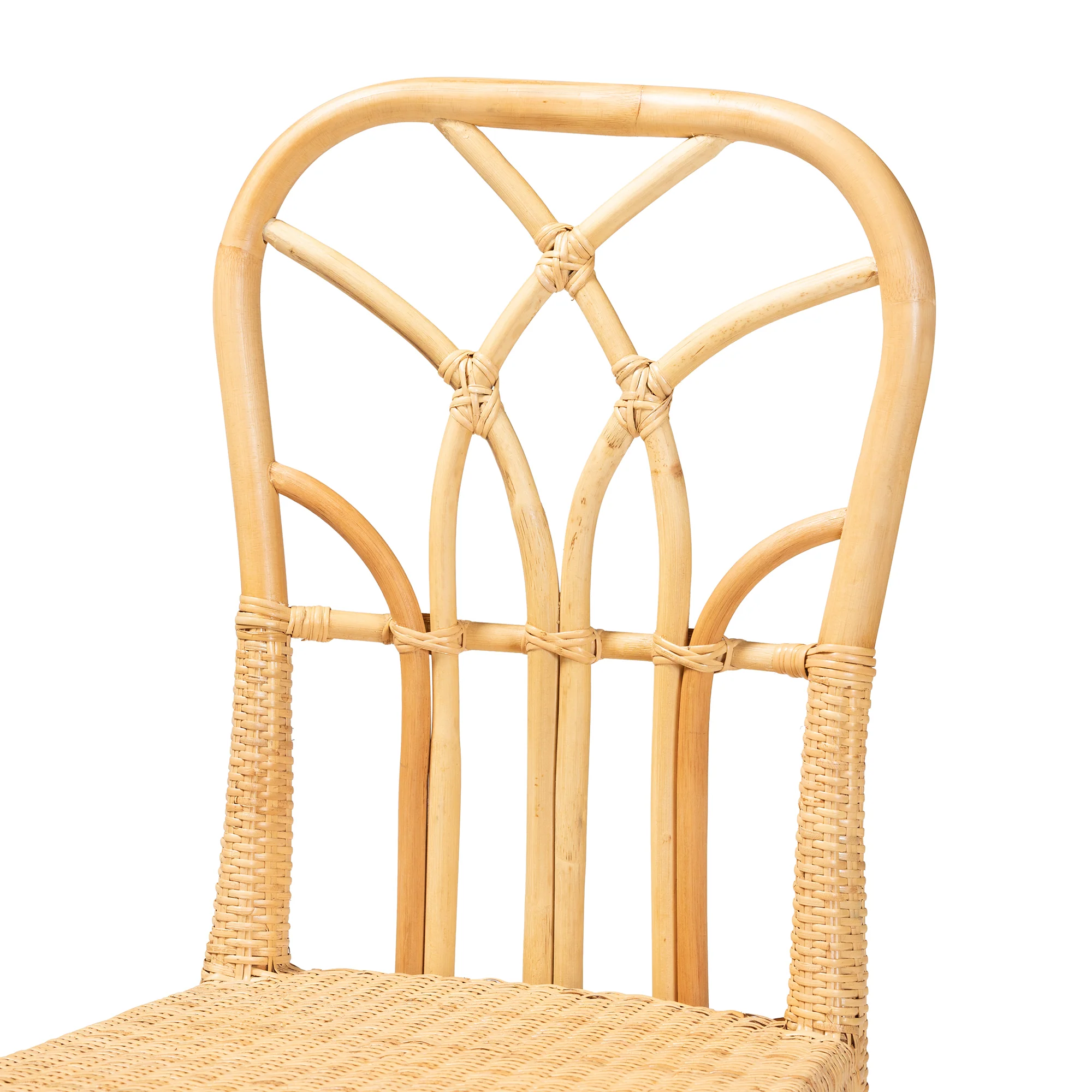 Baxton Studio bali & pari Monaco Modern Bohemian Oak Brown Finished Mahogany Wood and Natural Rattan Dining Chair - Image 6