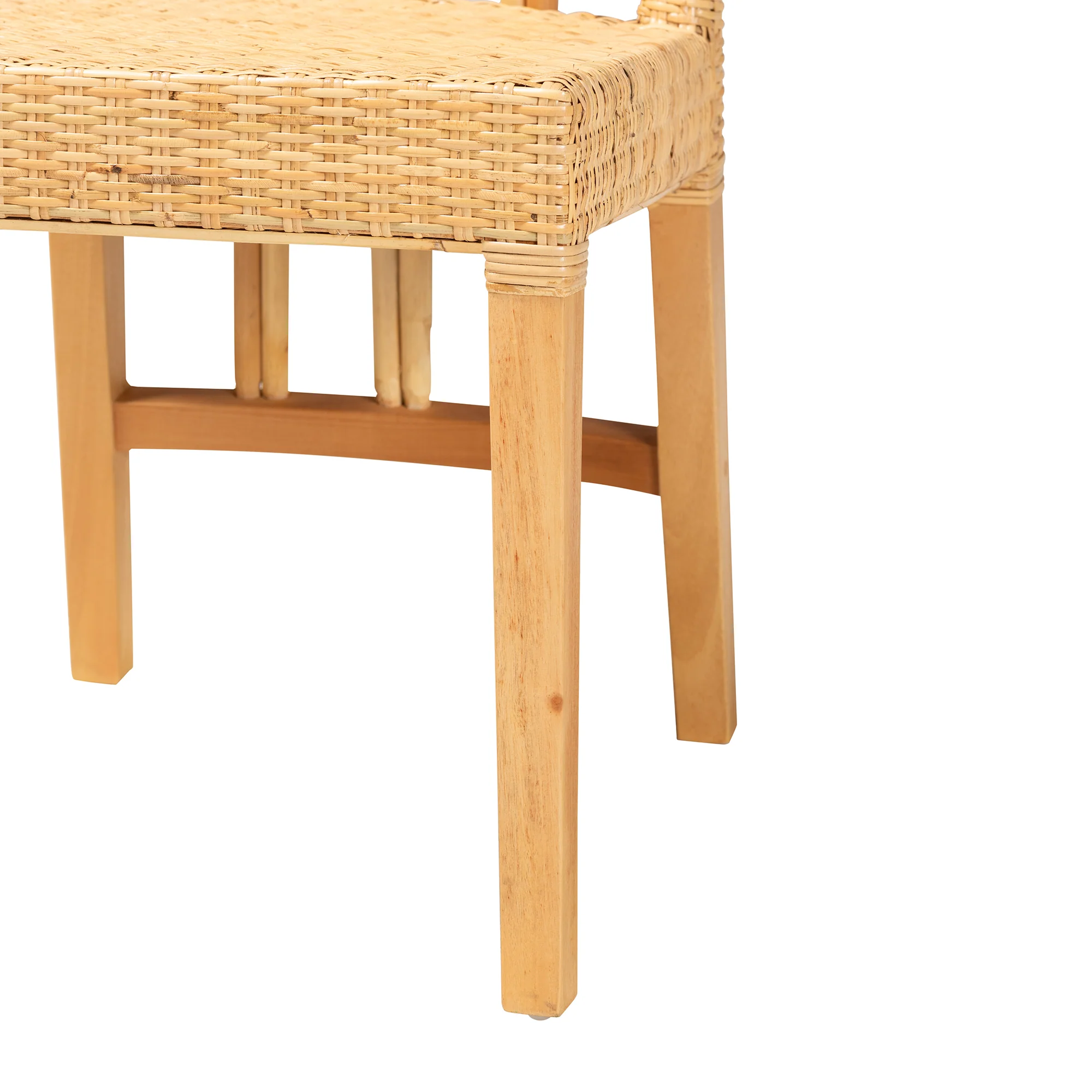 Baxton Studio bali & pari Monaco Modern Bohemian Oak Brown Finished Mahogany Wood and Natural Rattan Dining Chair - Image 7