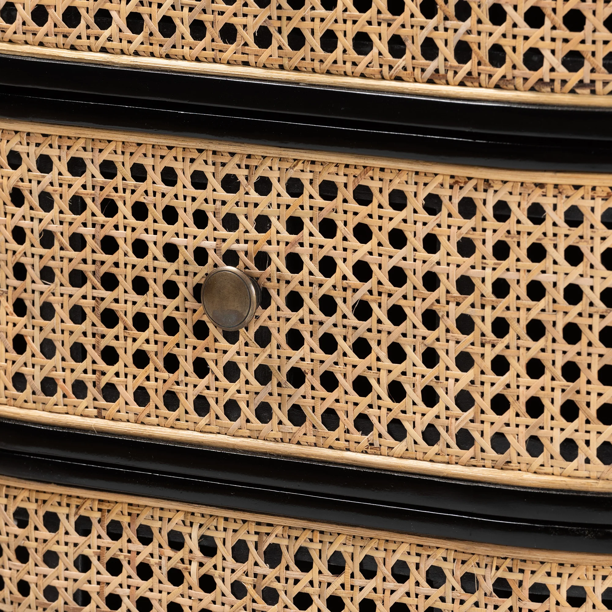 Baxton Studio bali & pari Nabila Modern Bohemian Black Bayur Wood and Natural Rattan 3-Drawer End Table Nightstand - Image 6