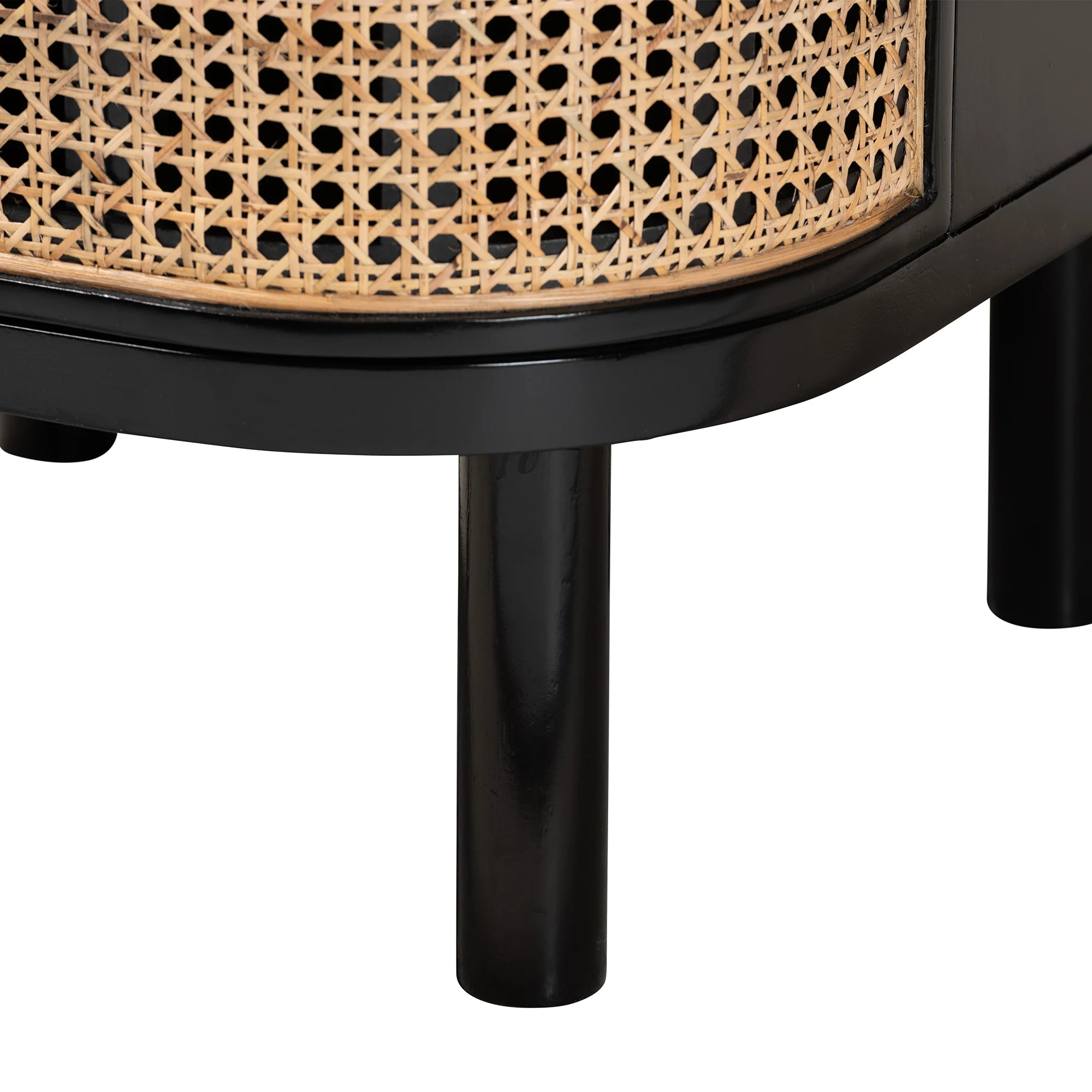 Baxton Studio bali & pari Nabila Modern Bohemian Black Bayur Wood and Natural Rattan 3-Drawer End Table Nightstand - Image 7