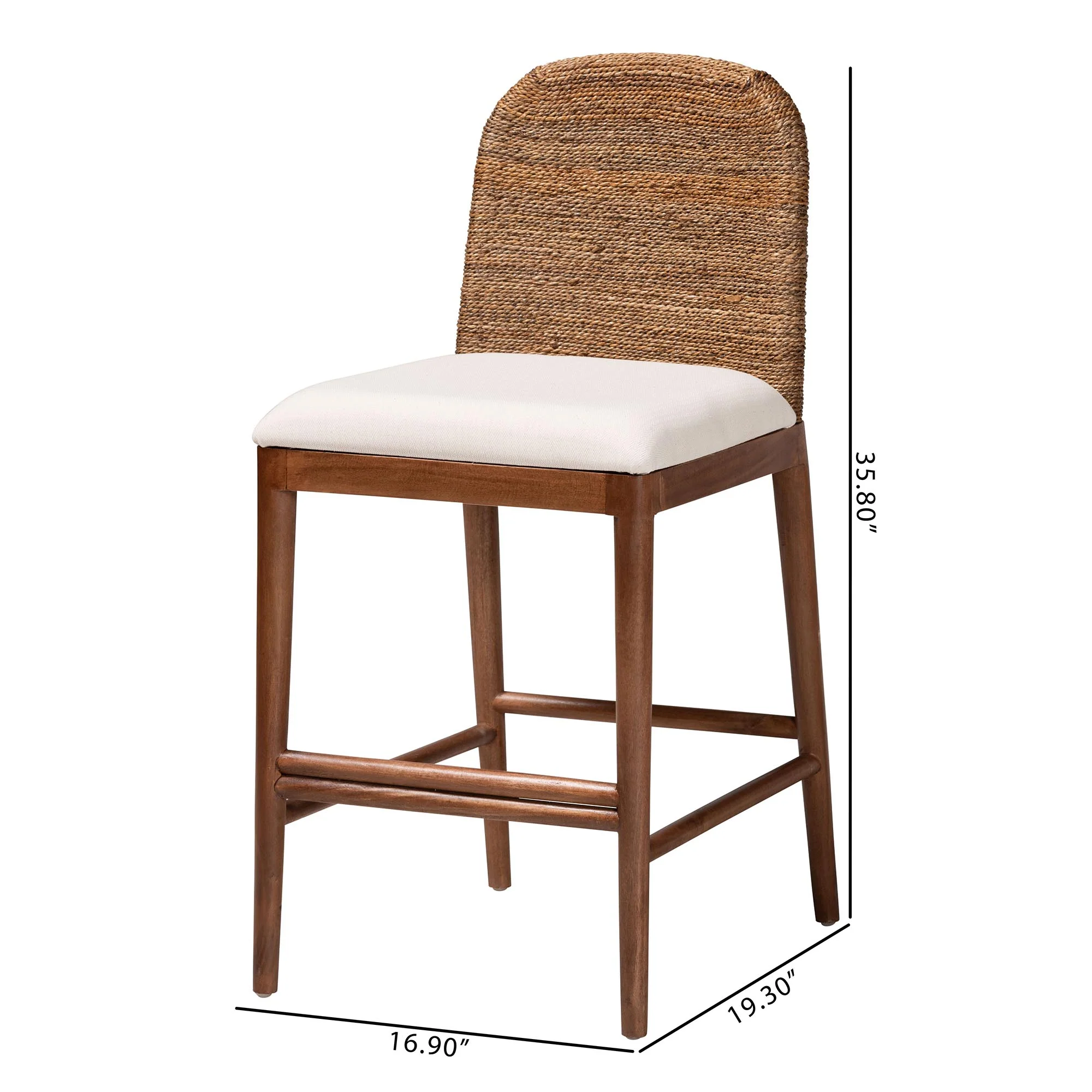 Baxton Studio bali & pari Nadim Modern Bohemian Natural Seagrass and Acacia Wood 2-Piece Counter Stool Set - Image 3