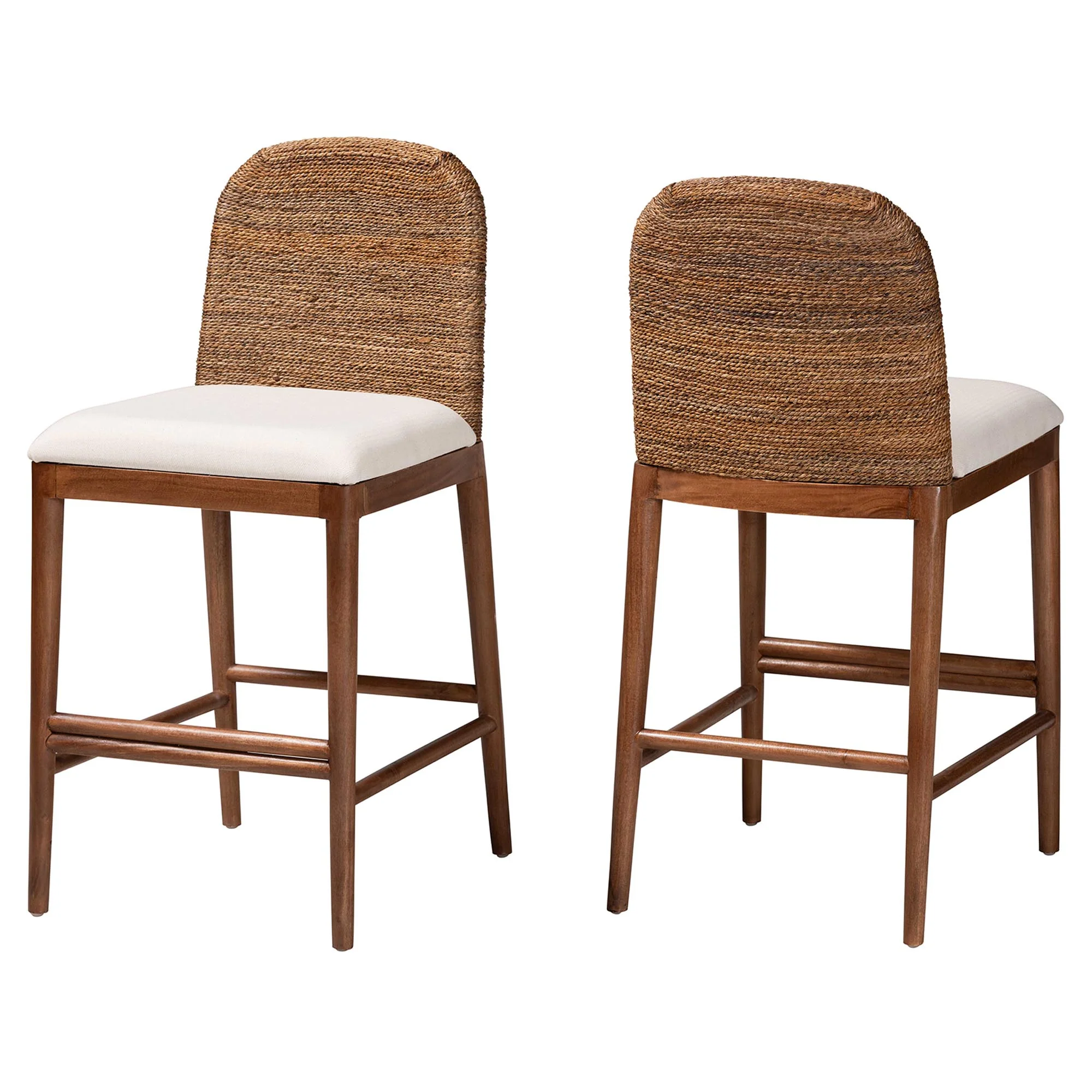 Baxton Studio bali & pari Nadim Modern Bohemian Natural Seagrass and Acacia Wood 2-Piece Counter Stool Set - Image 4