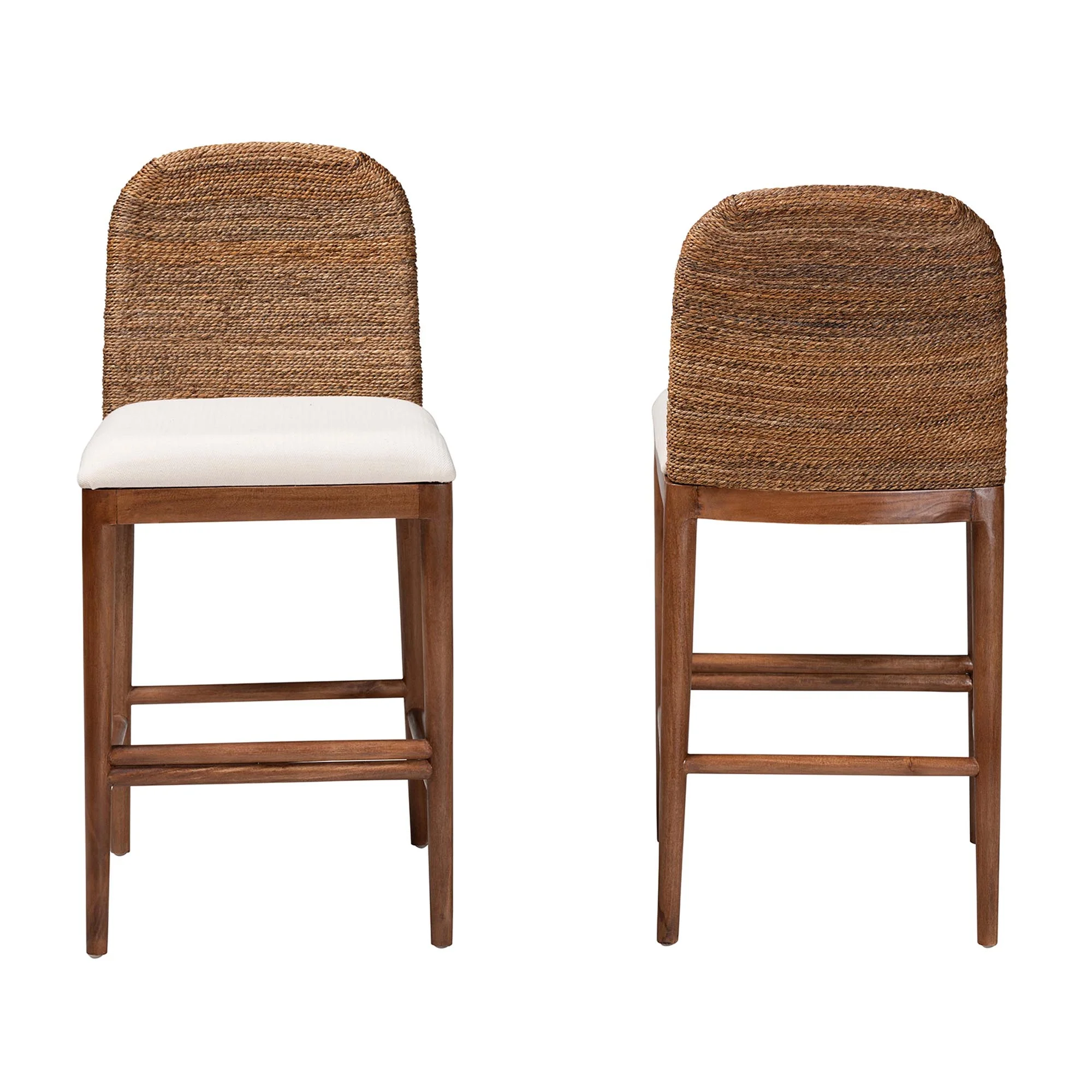 Baxton Studio bali & pari Nadim Modern Bohemian Natural Seagrass and Acacia Wood 2-Piece Counter Stool Set - Image 5