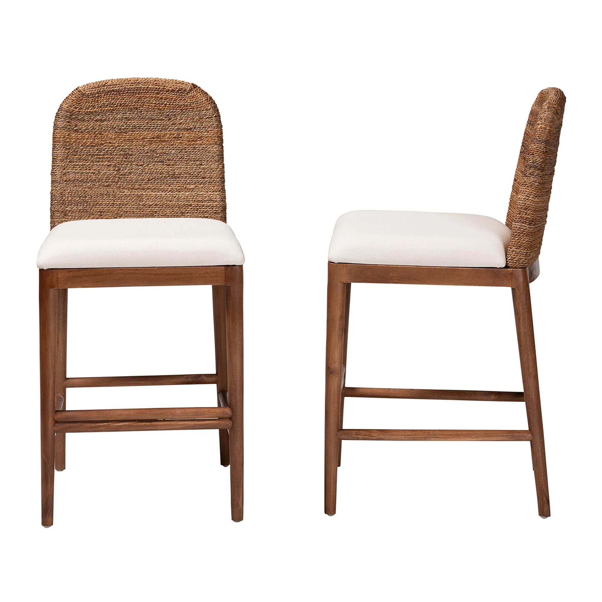 Baxton Studio bali & pari Nadim Modern Bohemian Natural Seagrass and Acacia Wood 2-Piece Counter Stool Set - Image 6