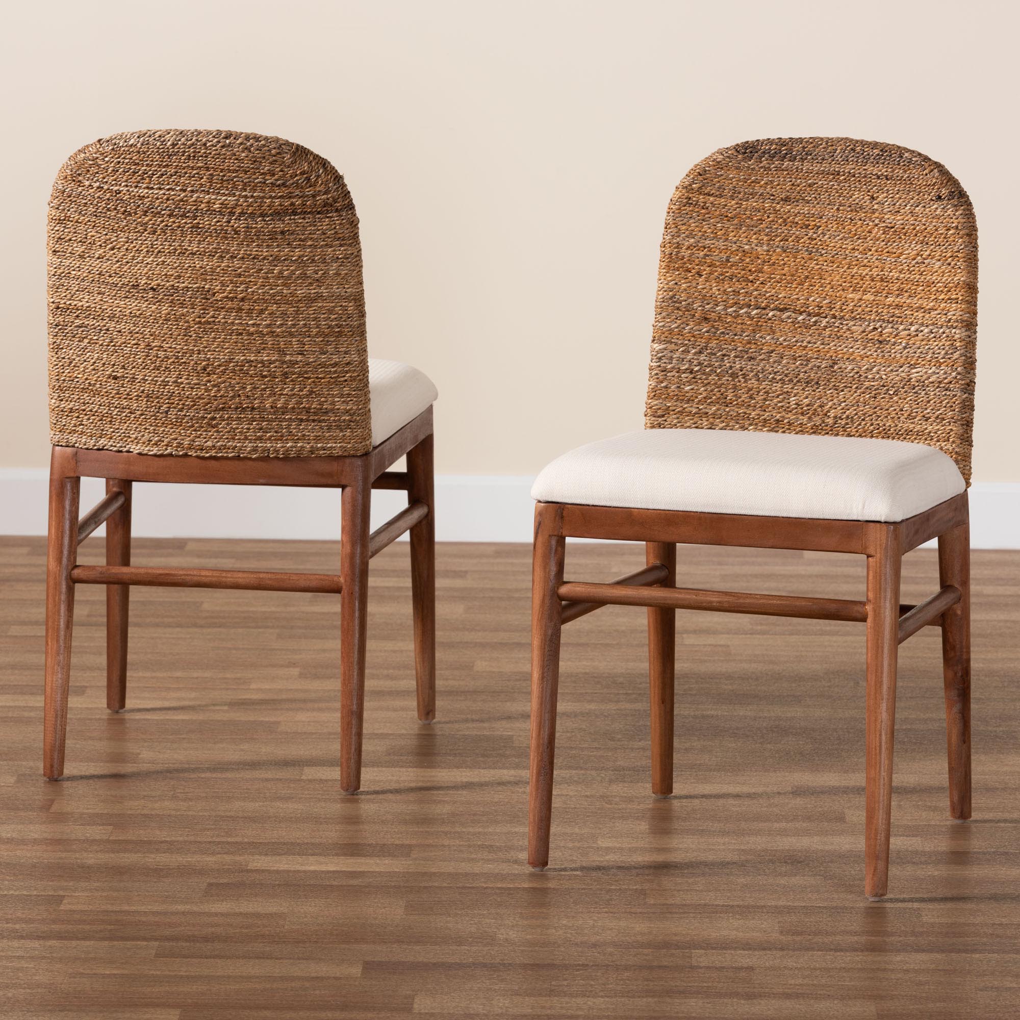 Baxton Studio bali & pari Nadim Modern Bohemian Natural Seagrass and Acacia Wood 2-Piece Dining Chair Set - Image 2