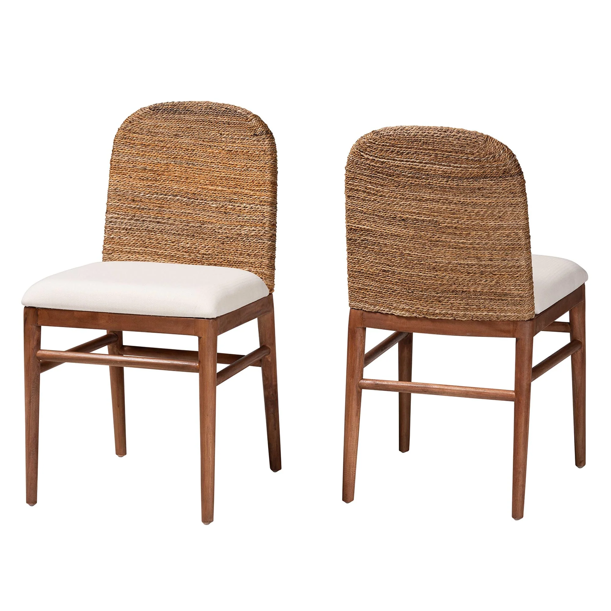 Baxton Studio bali & pari Nadim Modern Bohemian Natural Seagrass and Acacia Wood 2-Piece Dining Chair Set - Image 4
