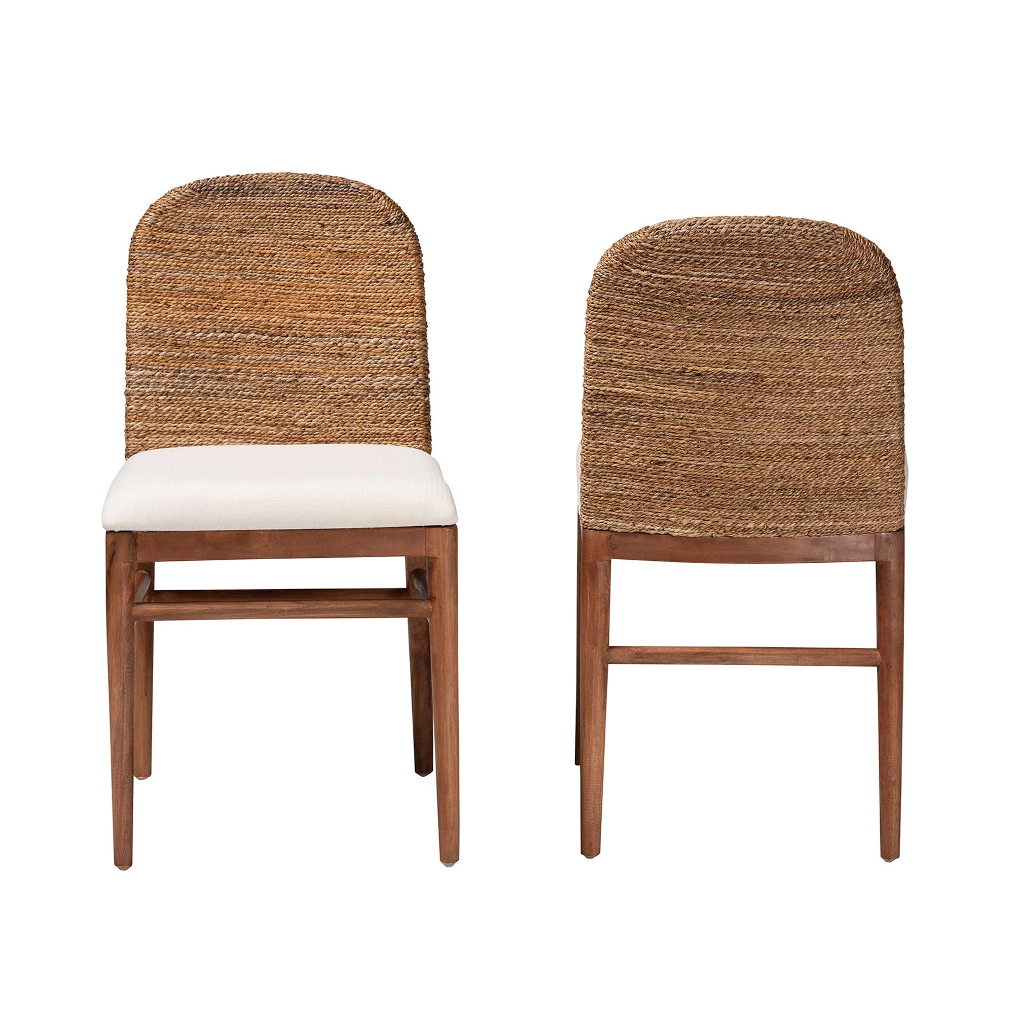 Baxton Studio bali & pari Nadim Modern Bohemian Natural Seagrass and Acacia Wood 2-Piece Dining Chair Set - Image 5