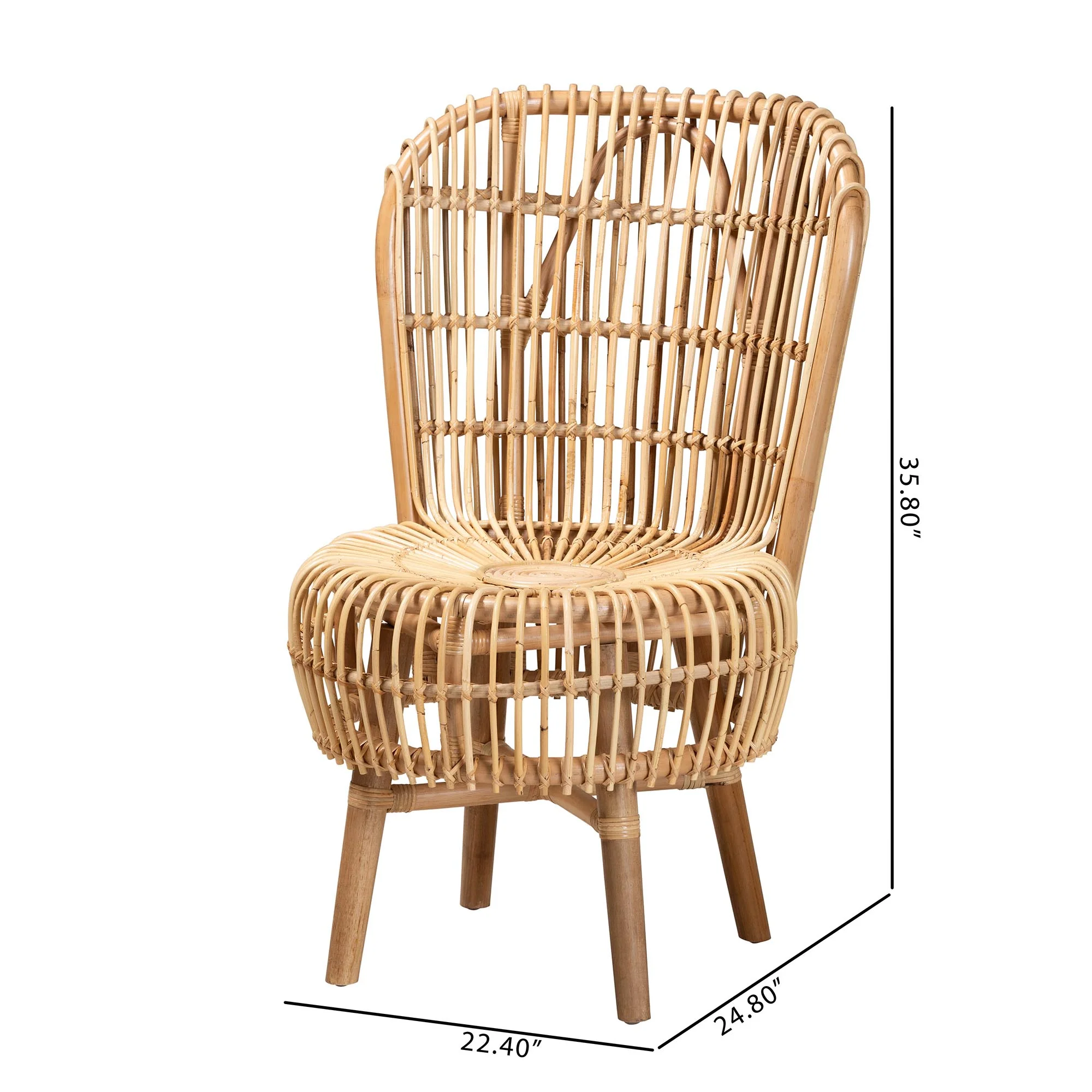 Baxton Studio bali & pari Nagoya Modern Bohemian Natural Rattan Tall Lounge Chair - Image 3