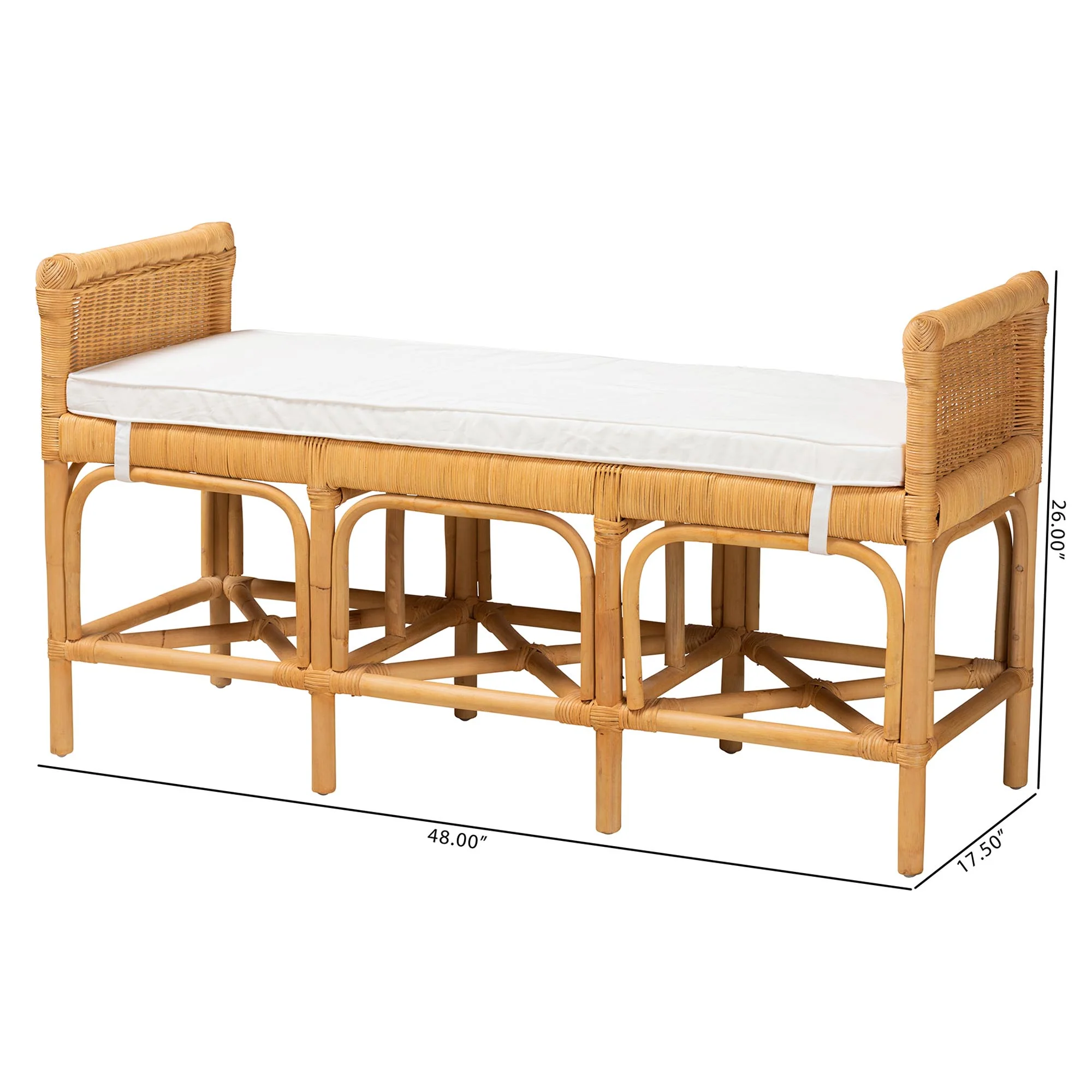 Baxton Studio bali & pari Nairi Modern Bohemian Natural Brown Rattan Bench - Image 3