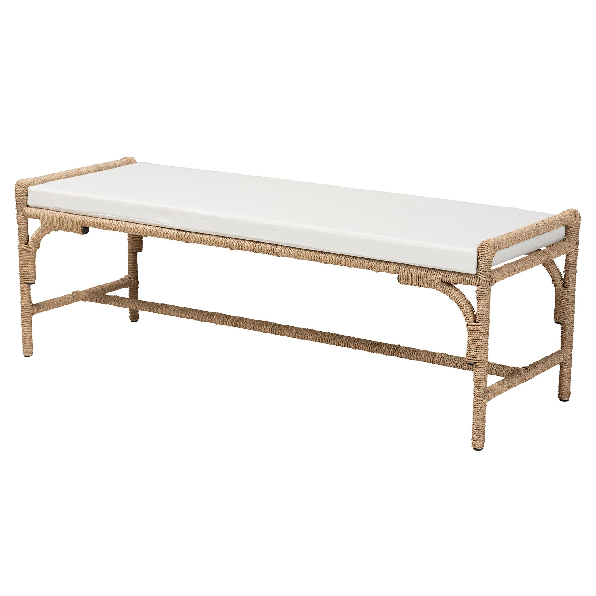 Baxton Studio bali & pari Nasim Modern Bohemian Natural Seagrass and Metal Accent Bench - Image 2