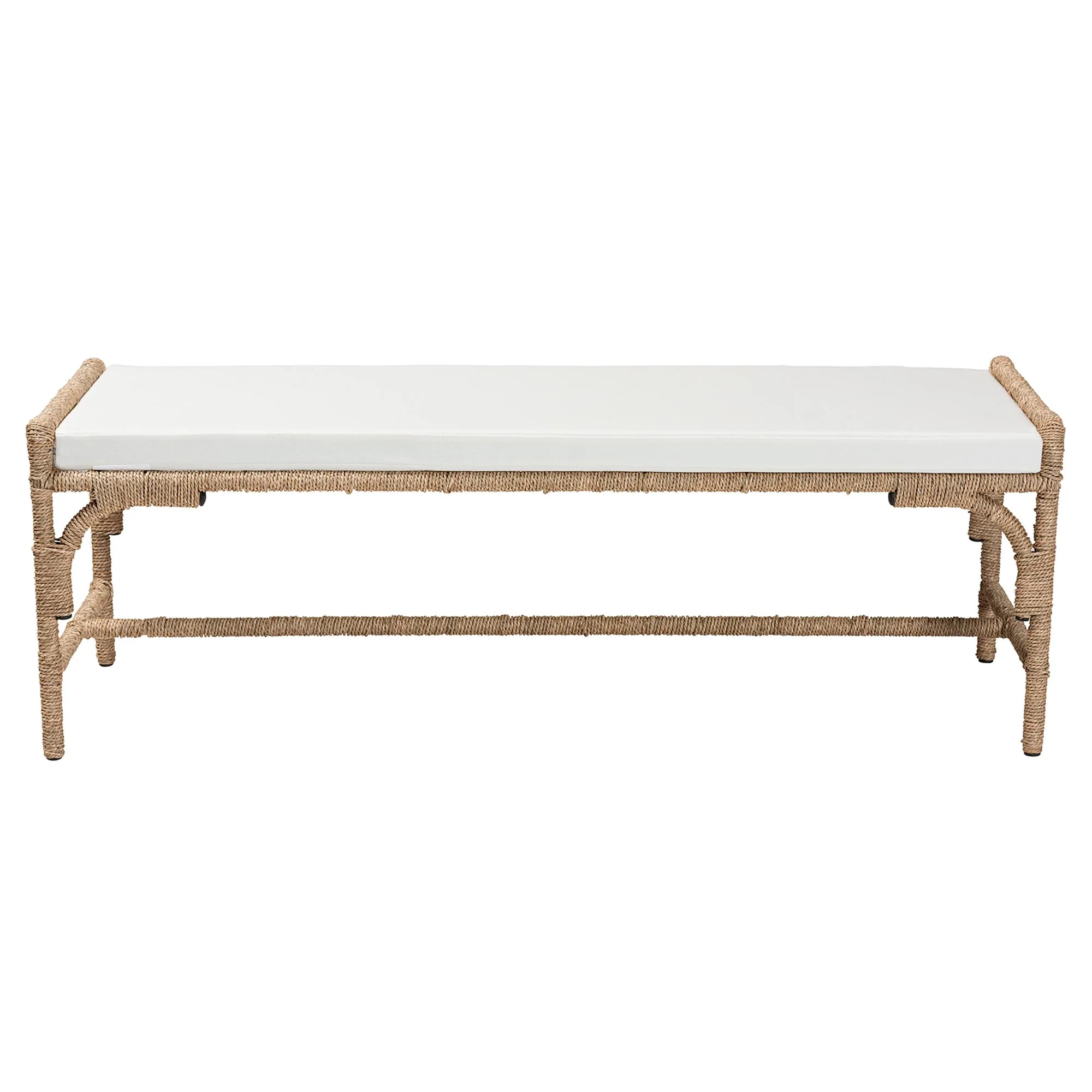 Baxton Studio bali & pari Nasim Modern Bohemian Natural Seagrass and Metal Accent Bench - Image 3