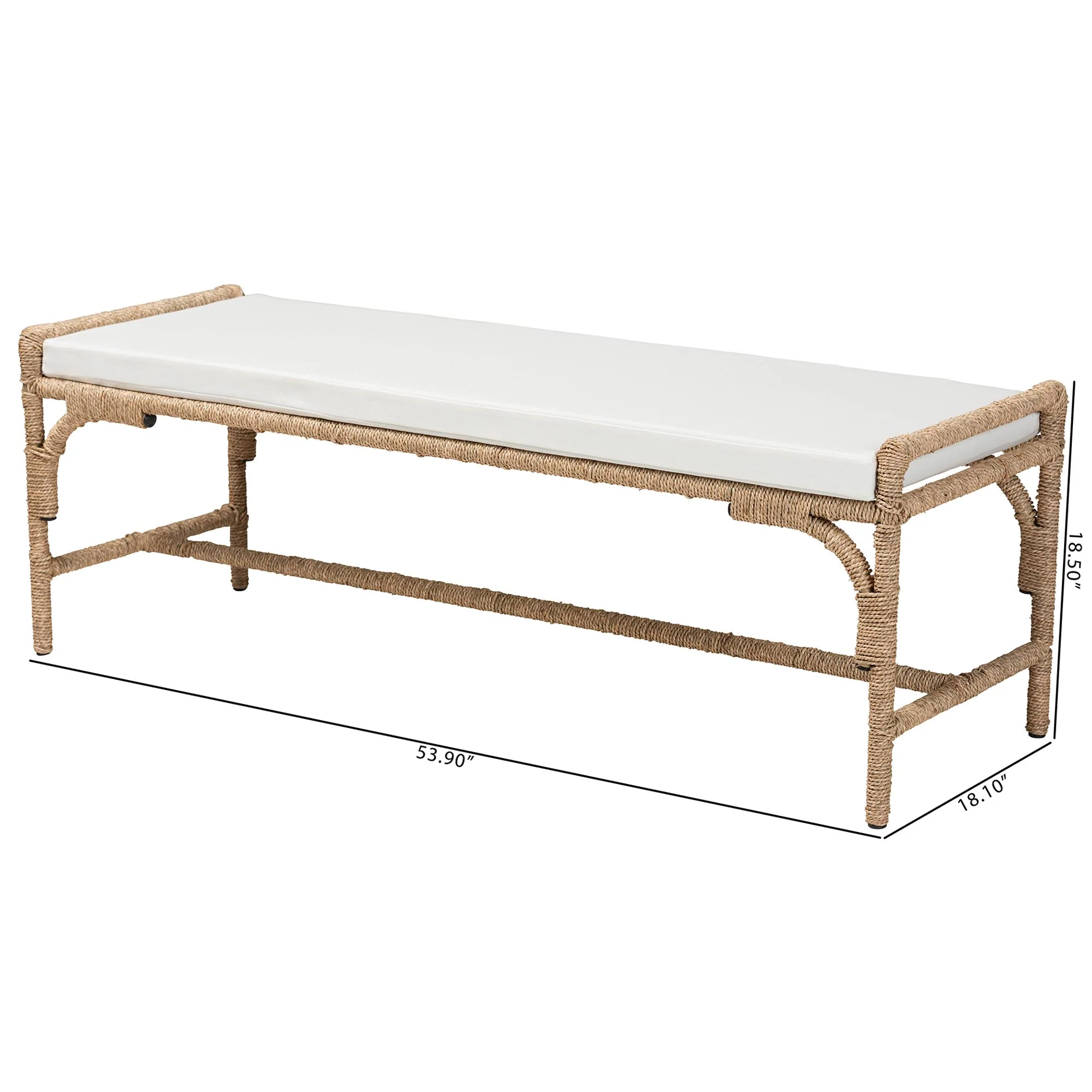 Baxton Studio bali & pari Nasim Modern Bohemian Natural Seagrass and Metal Accent Bench - Image 8