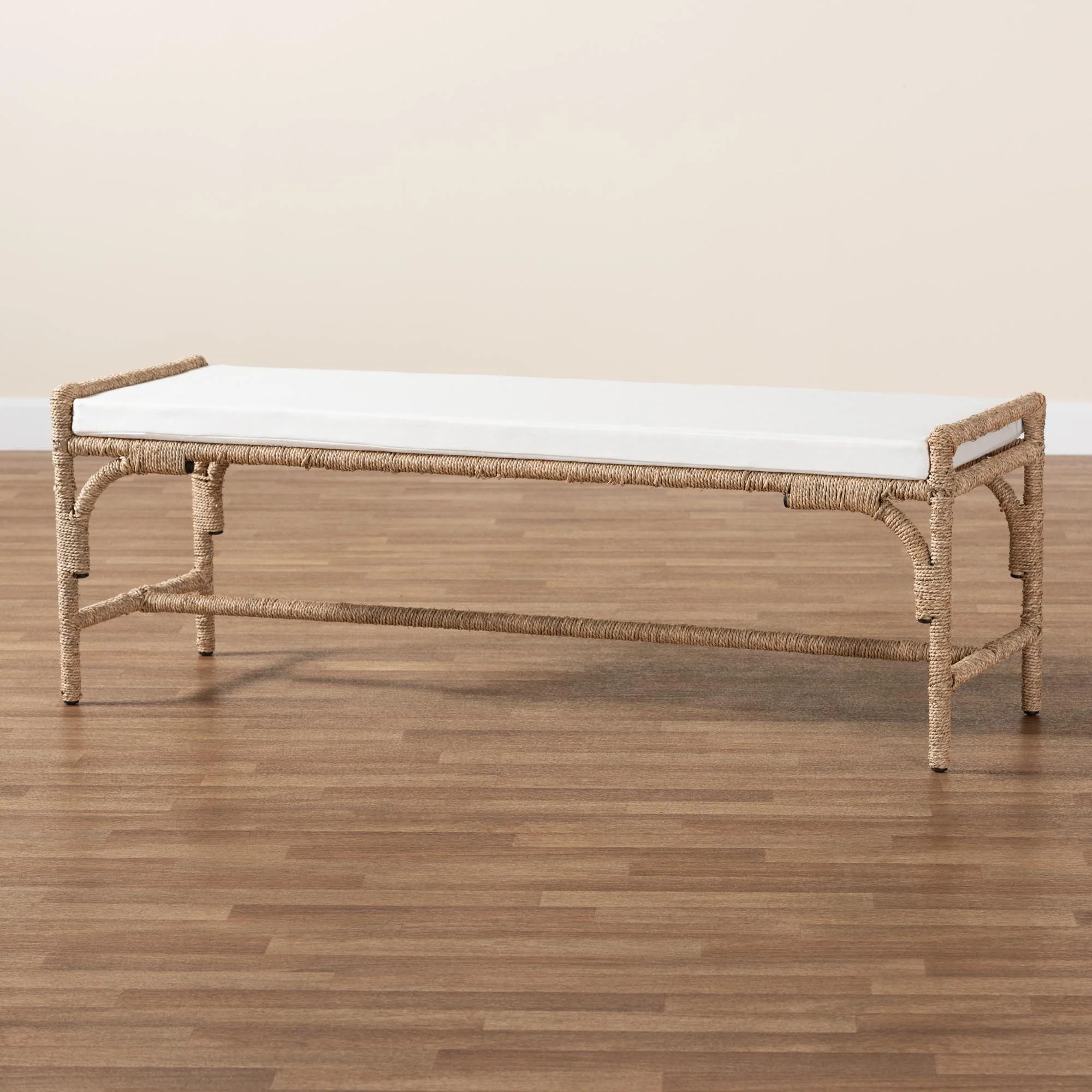Baxton Studio bali & pari Nasim Modern Bohemian Natural Seagrass and Metal Accent Bench - Image 9