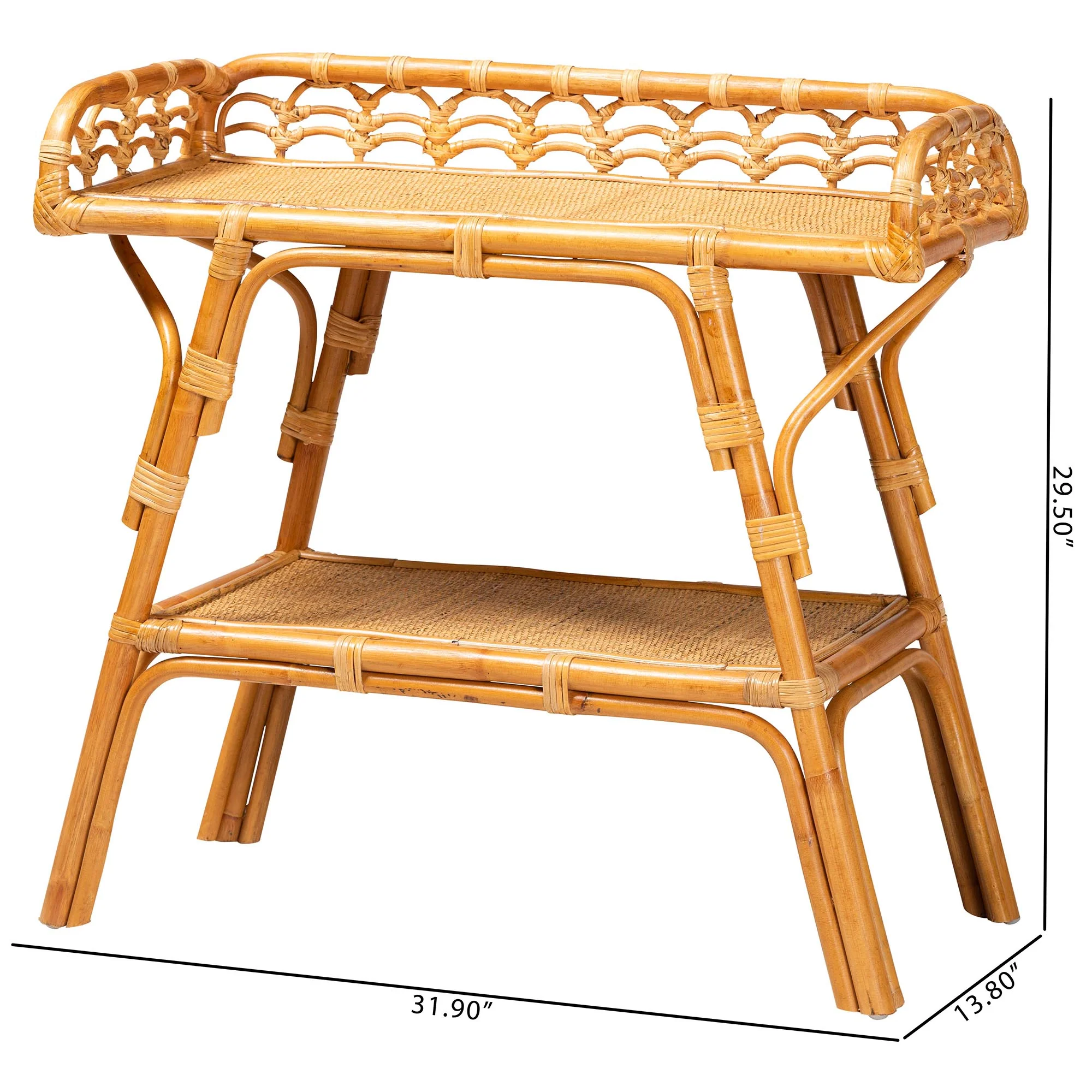 Baxton Studio bali & pari Nayana Modern Bohemian Natural Rattan 2-Tier Console Table - Image 10