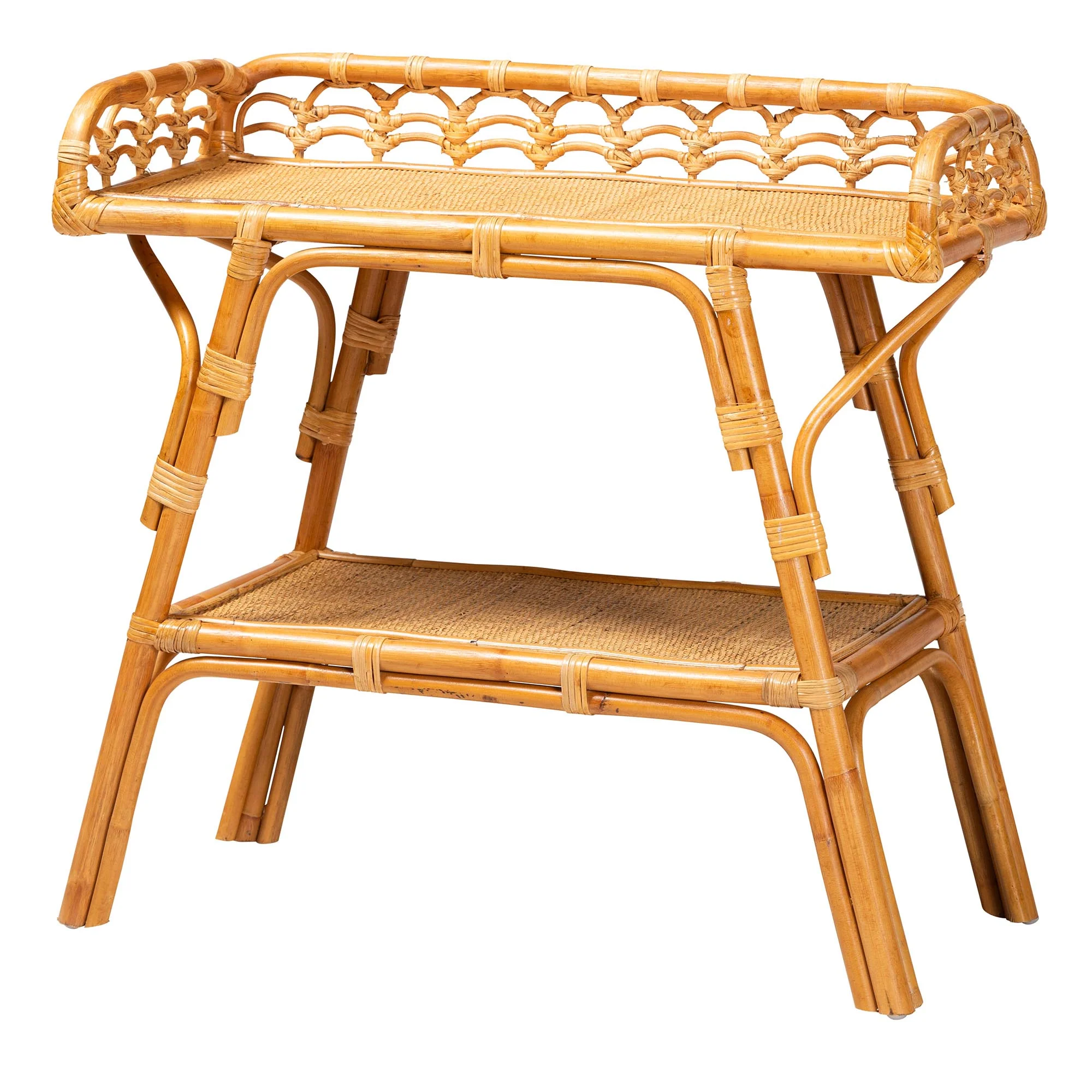 Baxton Studio bali & pari Nayana Modern Bohemian Natural Rattan 2-Tier Console Table - Image 2