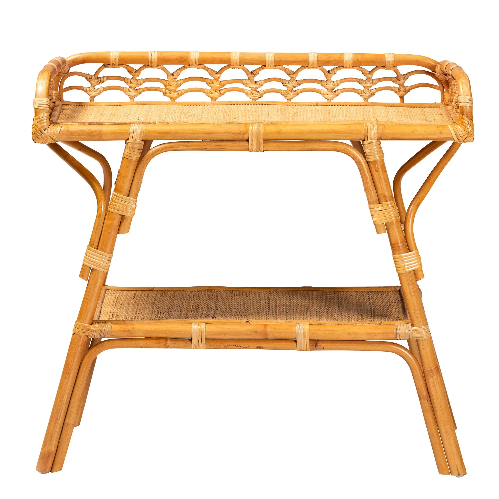 Baxton Studio bali & pari Nayana Modern Bohemian Natural Rattan 2-Tier Console Table - Image 3