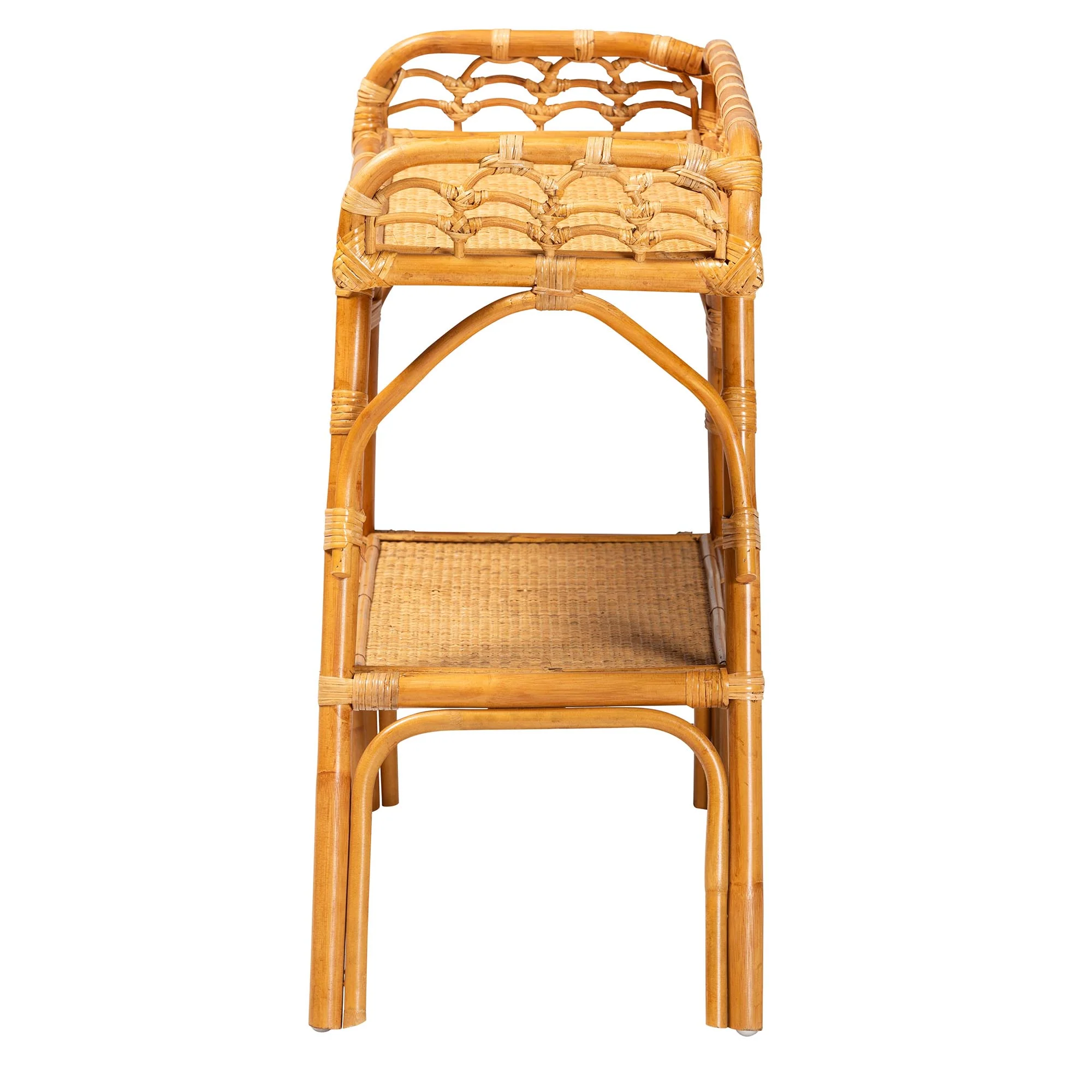 Baxton Studio bali & pari Nayana Modern Bohemian Natural Rattan 2-Tier Console Table - Image 4
