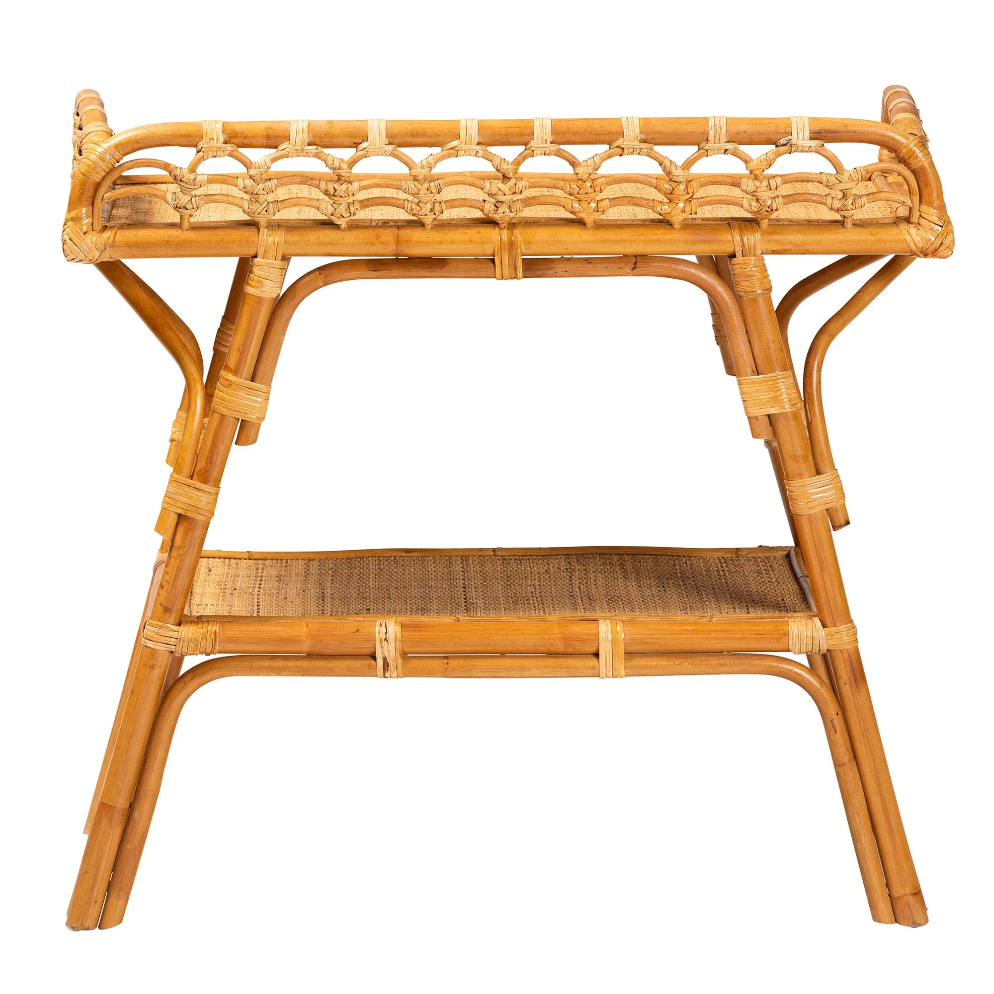 Baxton Studio bali & pari Nayana Modern Bohemian Natural Rattan 2-Tier Console Table - Image 5