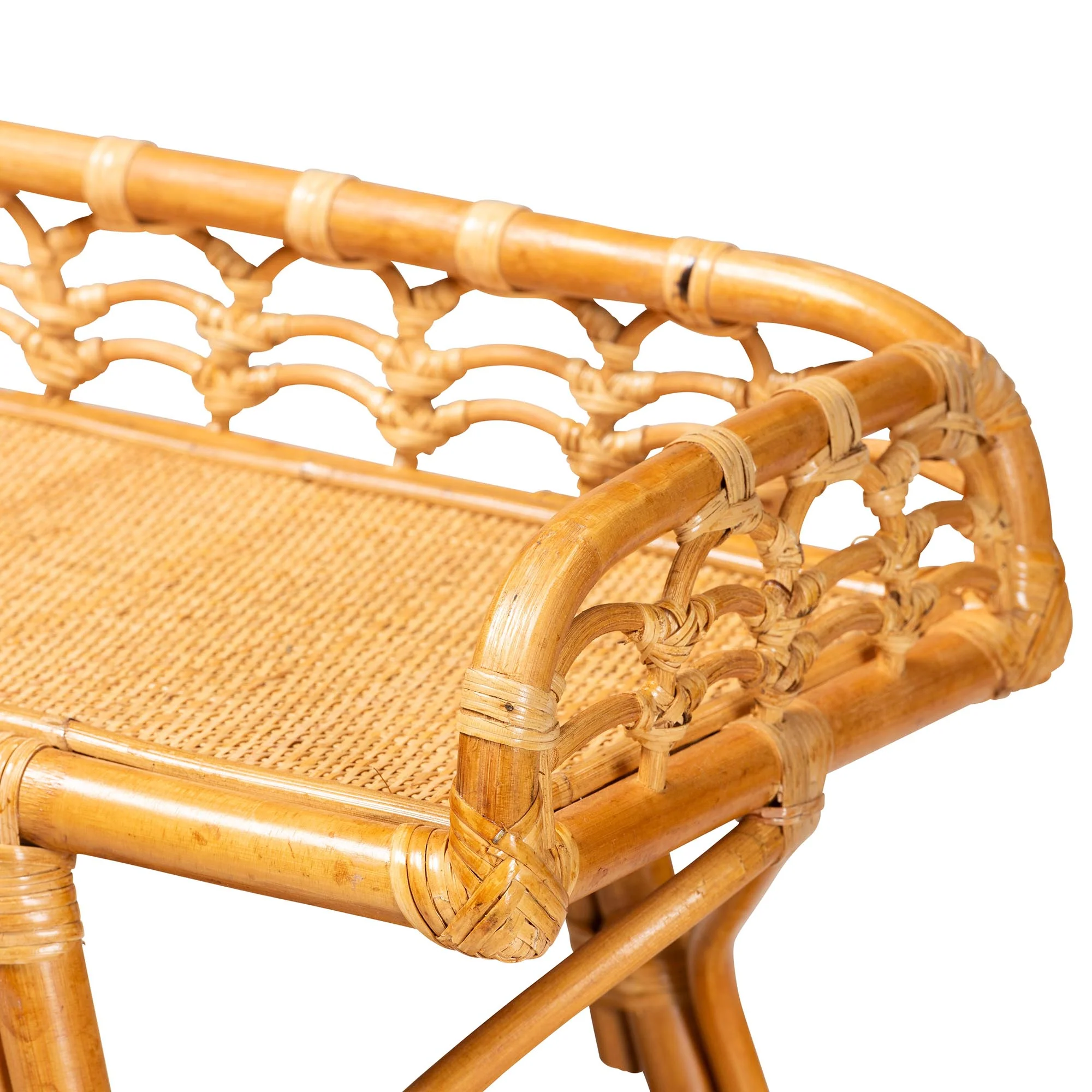 Baxton Studio bali & pari Nayana Modern Bohemian Natural Rattan 2-Tier Console Table - Image 6
