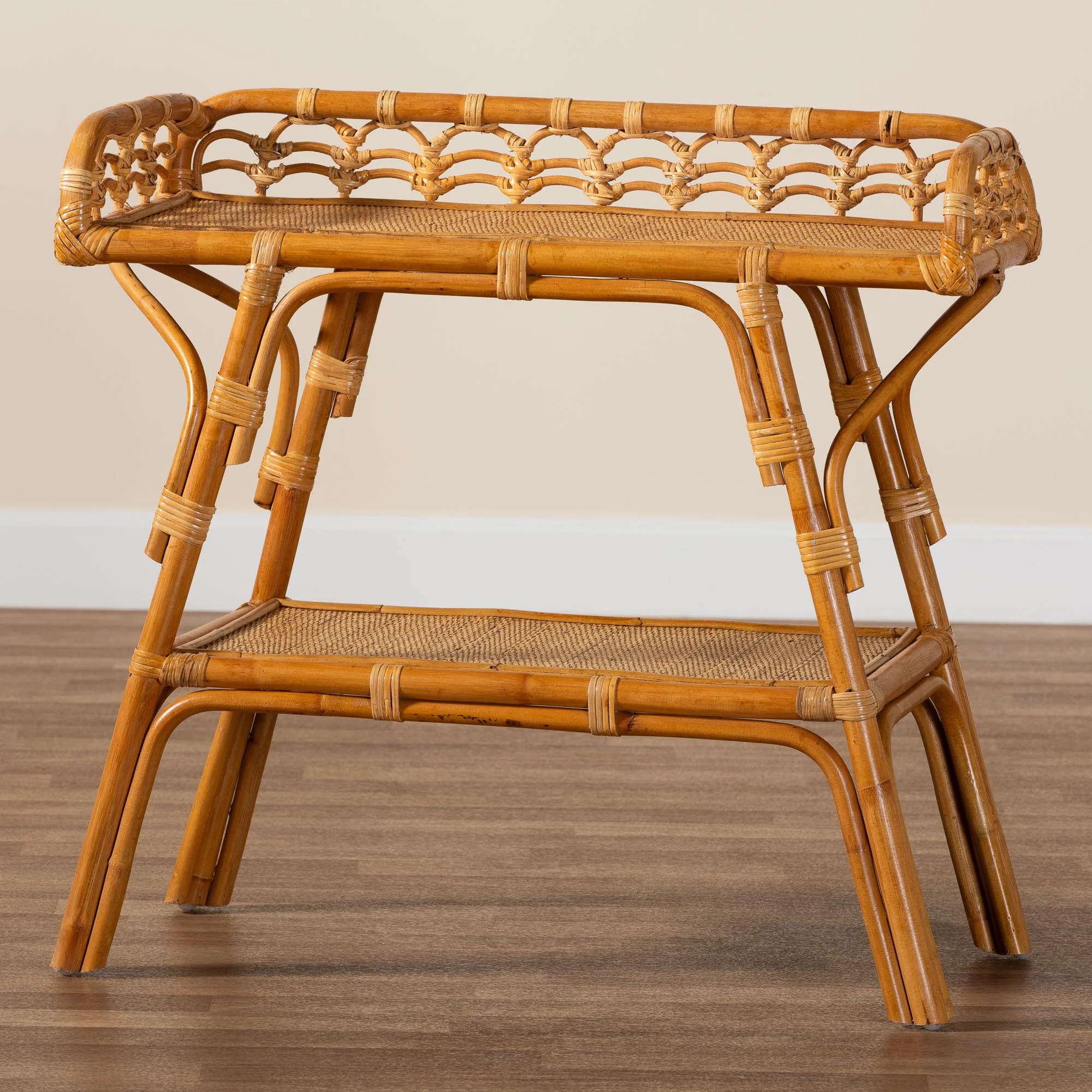 Baxton Studio bali & pari Nayana Modern Bohemian Natural Rattan 2-Tier Console Table - Image 9