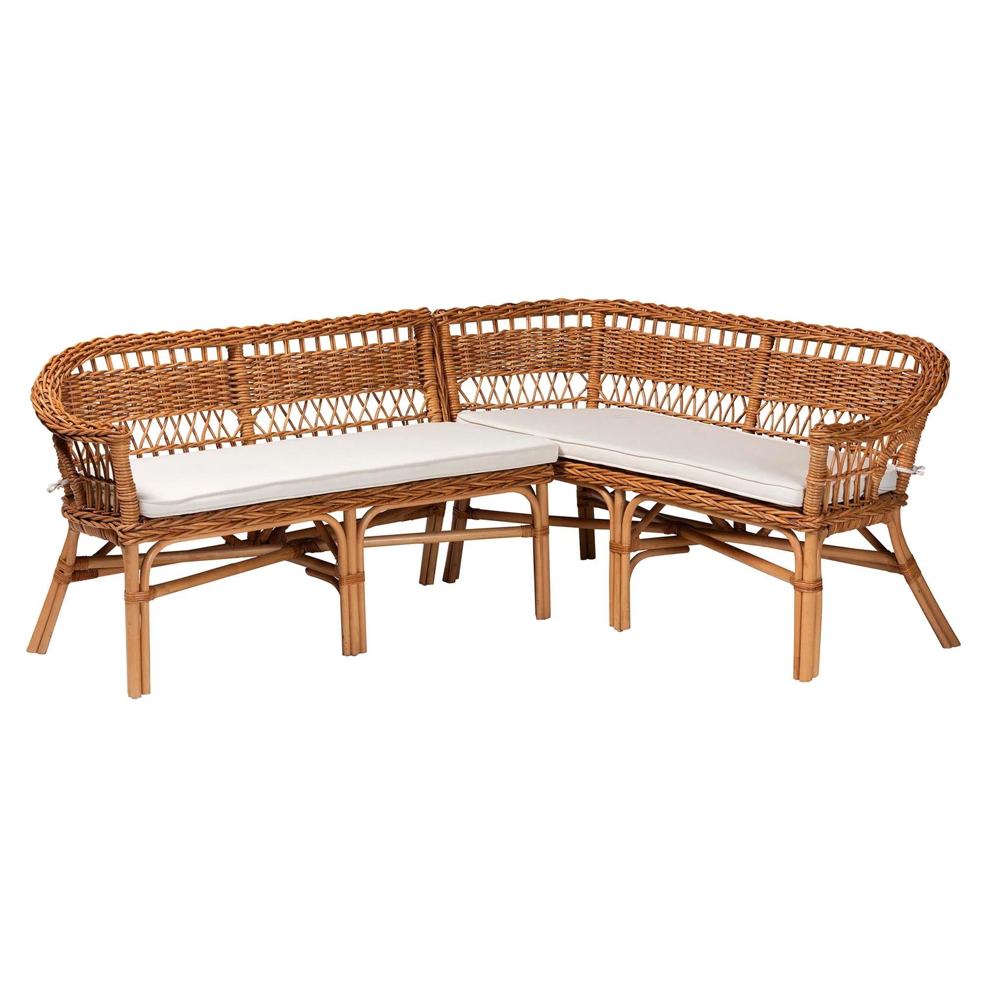 Baxton Studio bali & pari Nella Modern Bohemian Natural Brown Rattan 2-Piece Dining Nook Banquette Set - Image 2