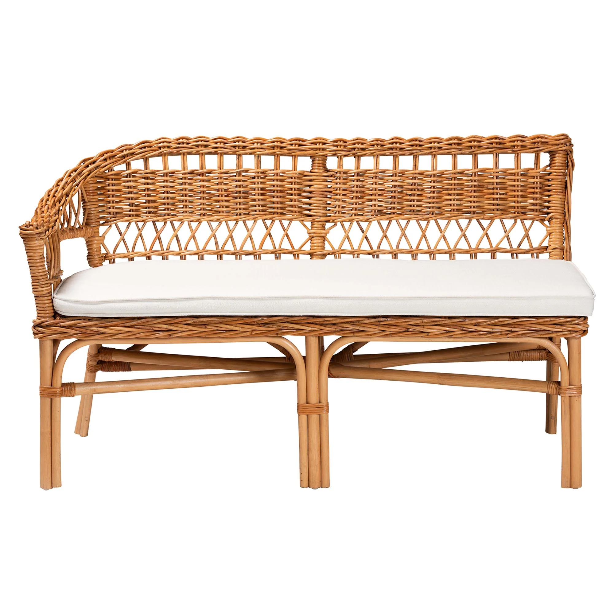 Baxton Studio bali & pari Nella Modern Bohemian Natural Brown Rattan 2-Piece Dining Nook Banquette Set - Image 3