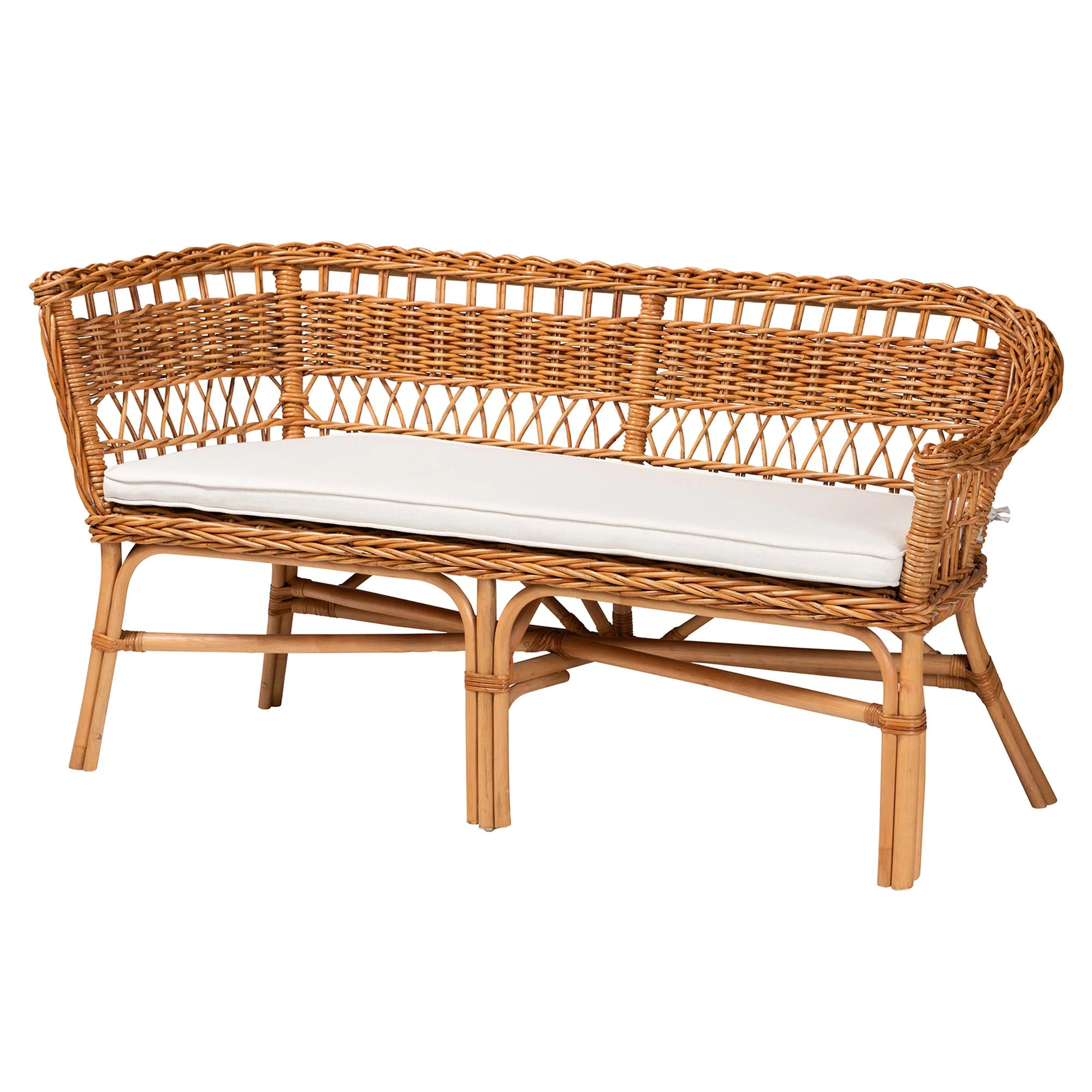 Baxton Studio bali & pari Nella Modern Bohemian Natural Brown Rattan 2-Piece Dining Nook Banquette Set - Image 4