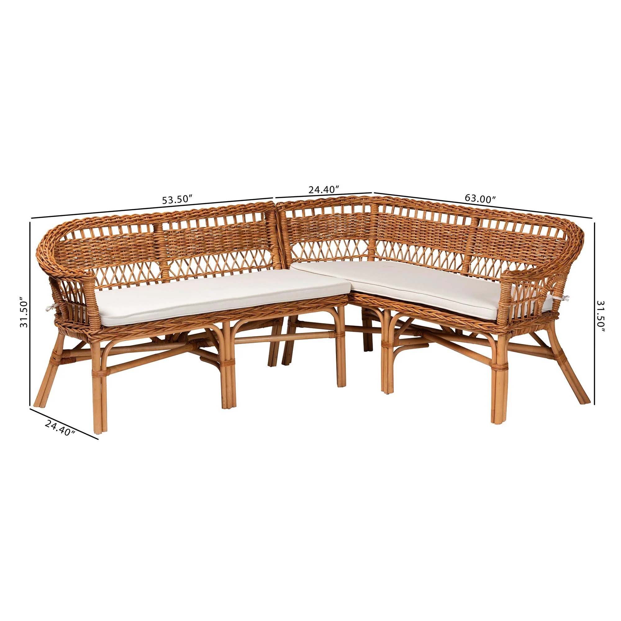 Baxton Studio bali & pari Nella Modern Bohemian Natural Brown Rattan 2-Piece Dining Nook Banquette Set - Image 8