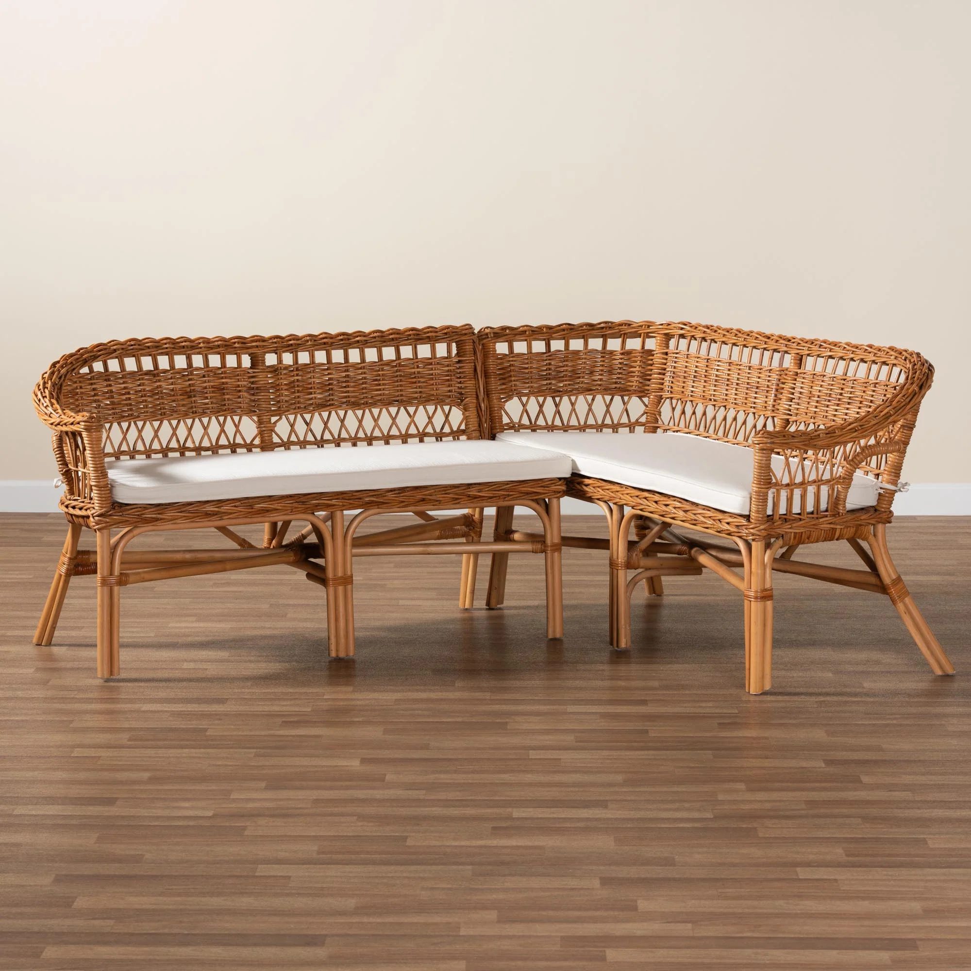 Baxton Studio bali & pari Nella Modern Bohemian Natural Brown Rattan 2-Piece Dining Nook Banquette Set - Image 9