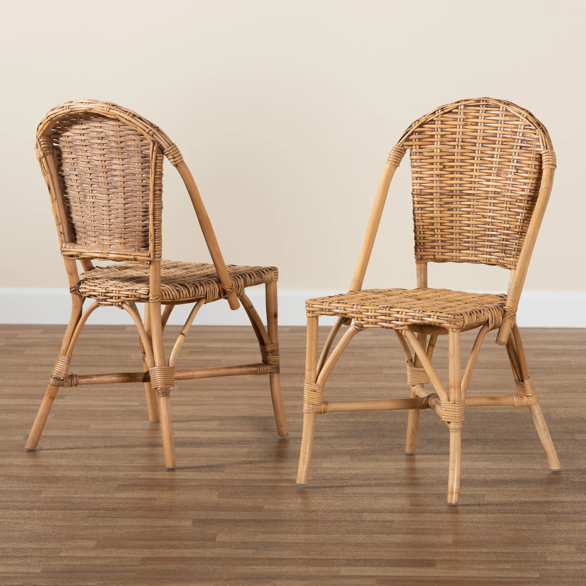 Baxton Studio bali & pari Neola Modern Bohemian Natural Rattan 2-Piece Dining Chair Set - Image 2