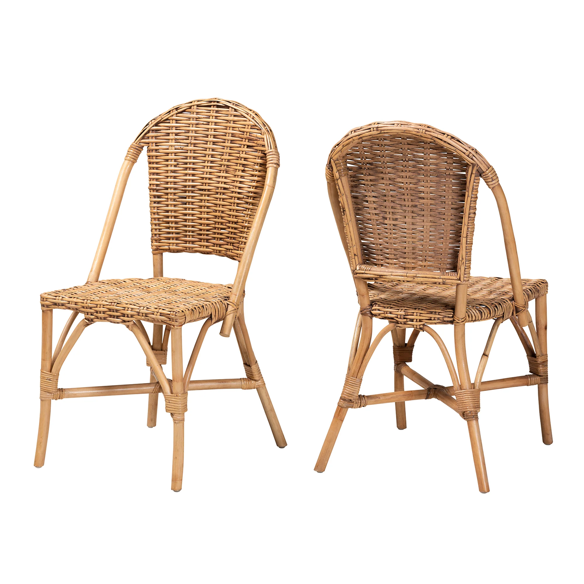Baxton Studio bali & pari Neola Modern Bohemian Natural Rattan 2-Piece Dining Chair Set - Image 4