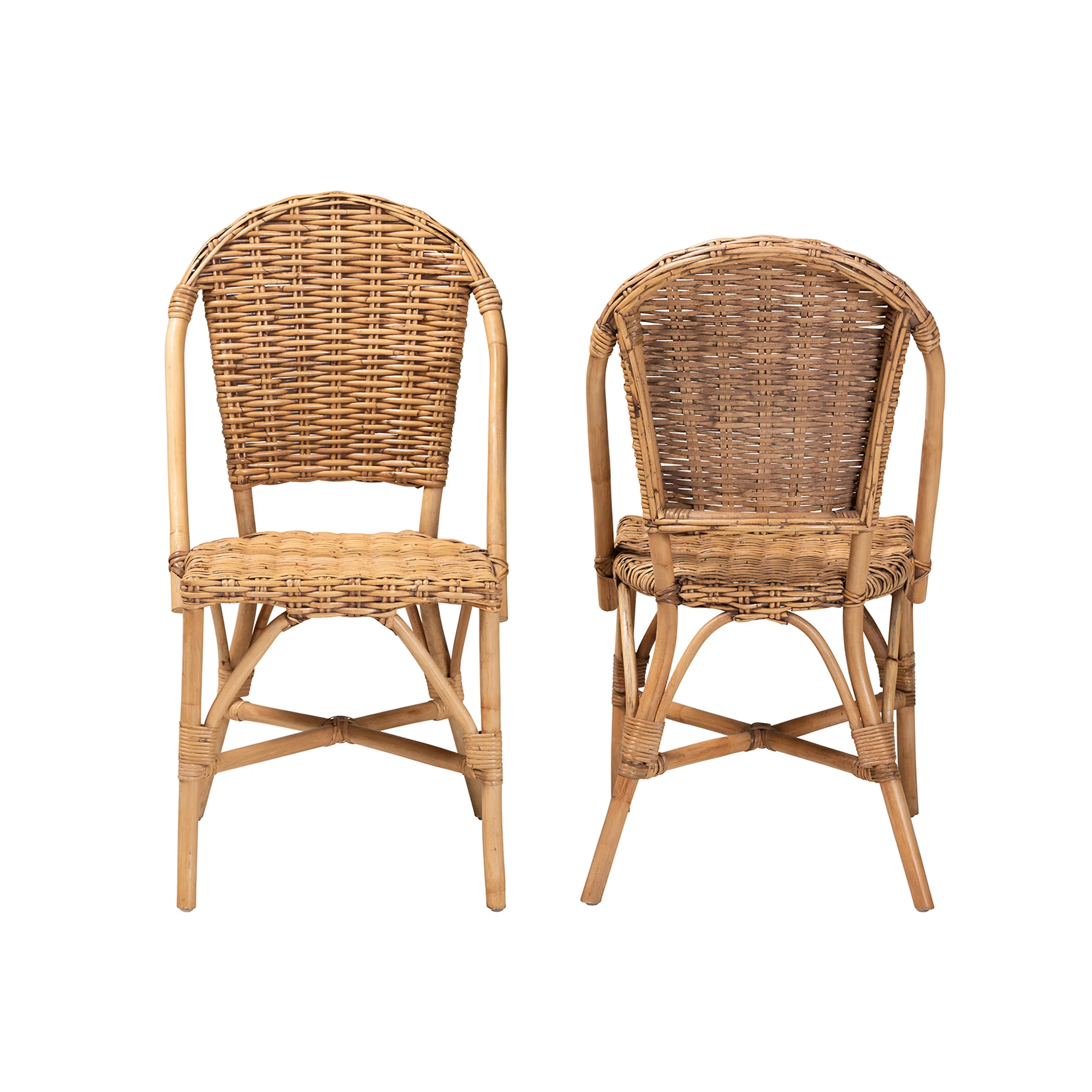 Baxton Studio bali & pari Neola Modern Bohemian Natural Rattan 2-Piece Dining Chair Set - Image 5