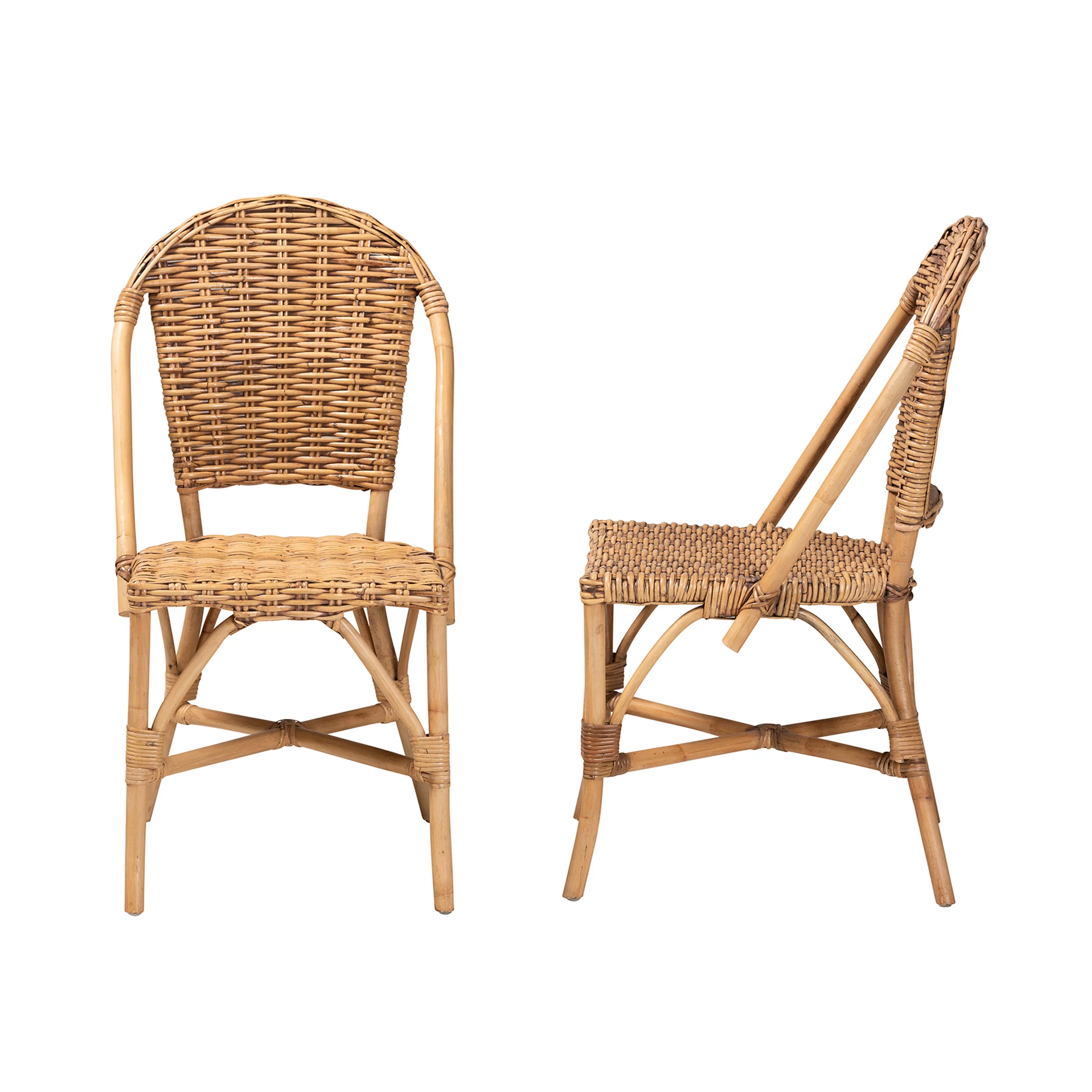 Baxton Studio bali & pari Neola Modern Bohemian Natural Rattan 2-Piece Dining Chair Set - Image 6
