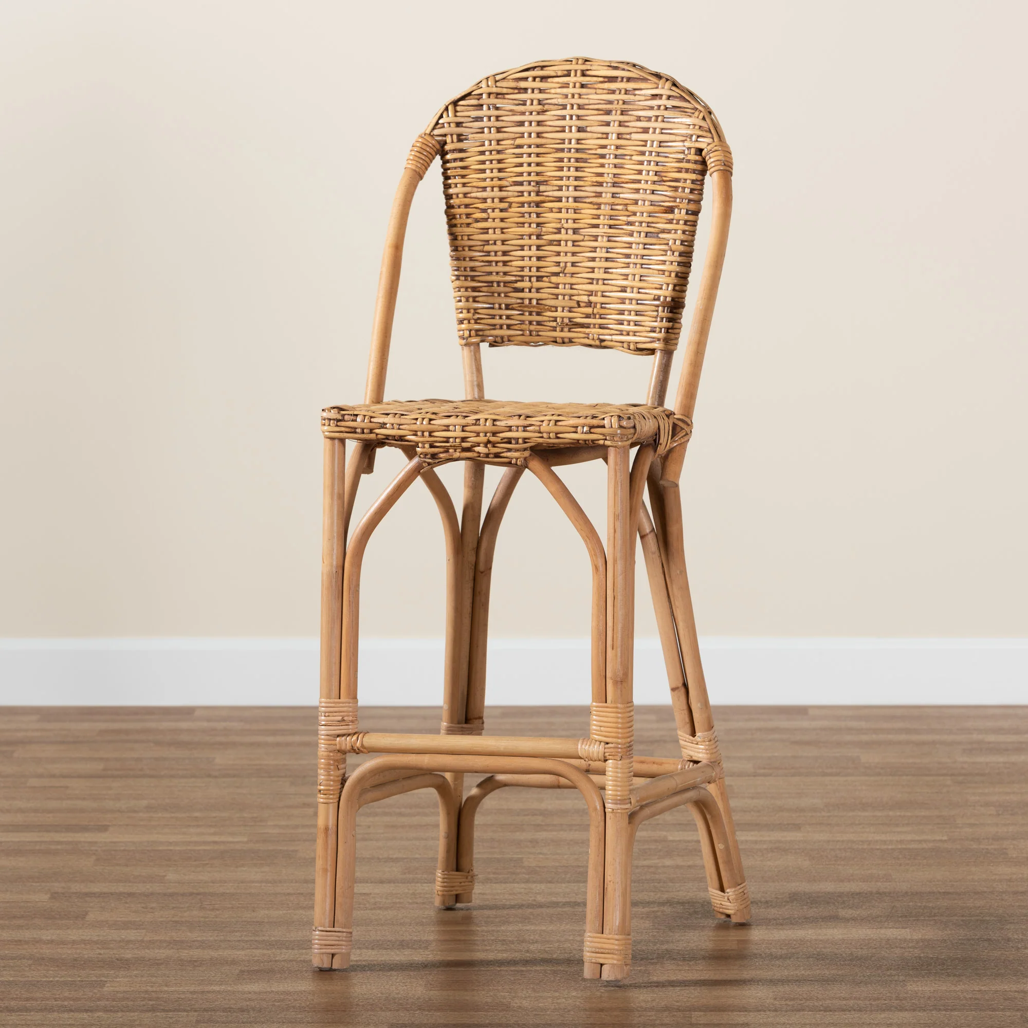 Baxton Studio bali & pari Neola Modern Bohemian Natural Rattan Bar Stool - Image 9