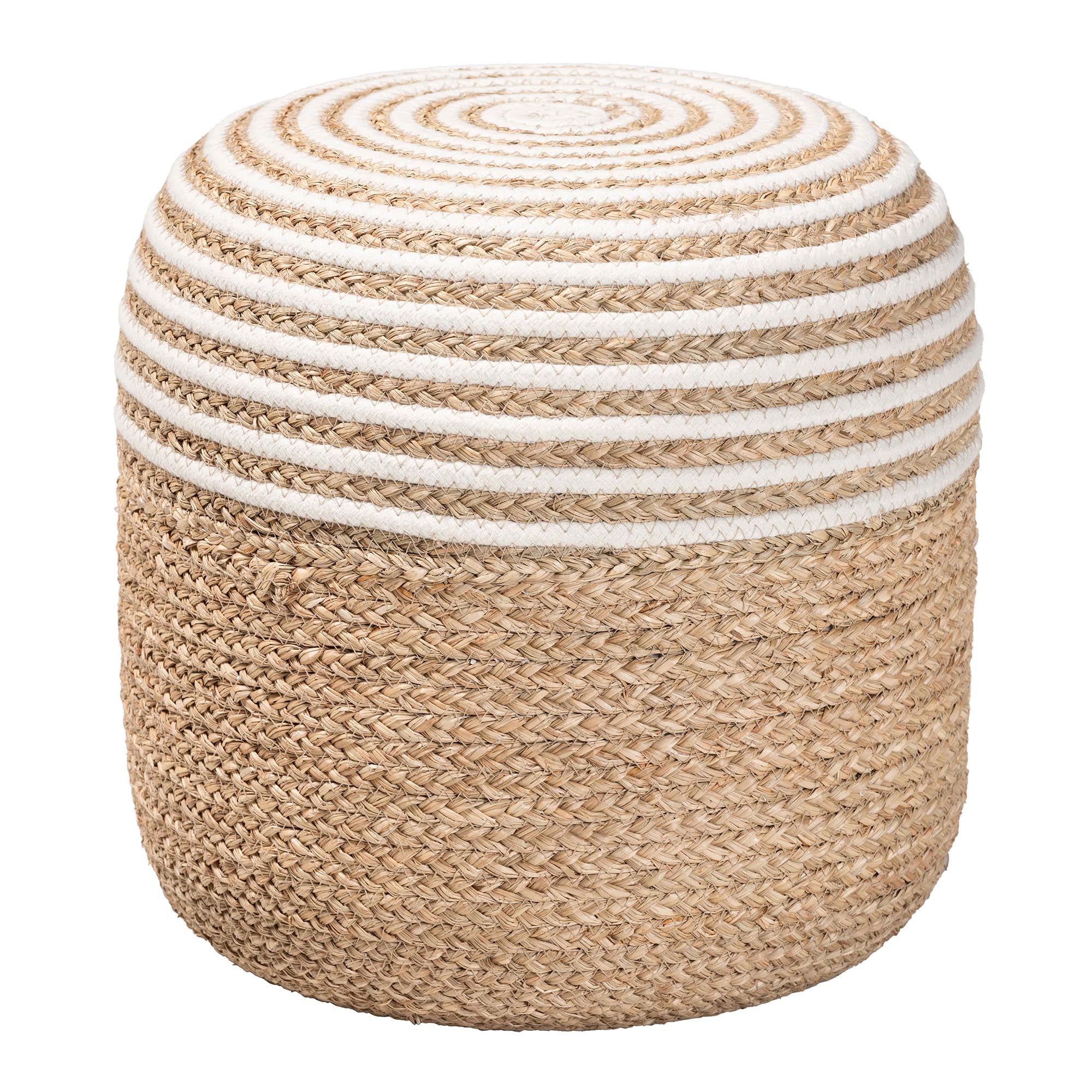 Baxton Studio bali & pari Nequiel Modern Bohemian Natural Brown Seagrass and Woven Rope Ottoman Footstool - Image 2