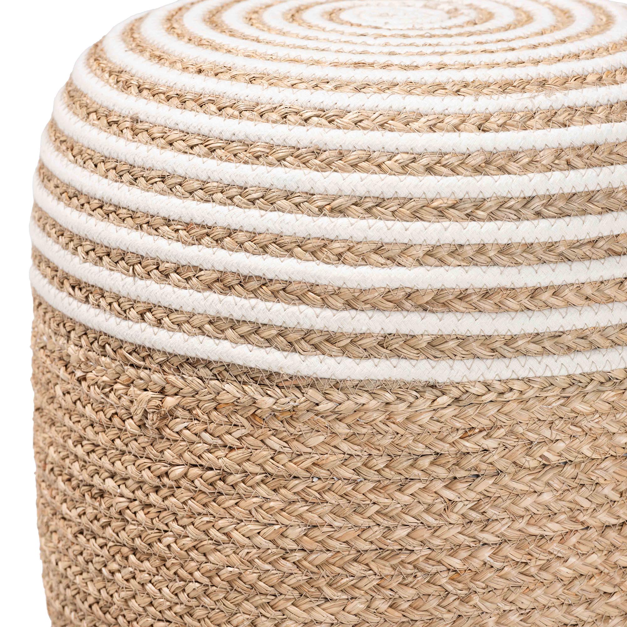Baxton Studio bali & pari Nequiel Modern Bohemian Natural Brown Seagrass and Woven Rope Ottoman Footstool - Image 3