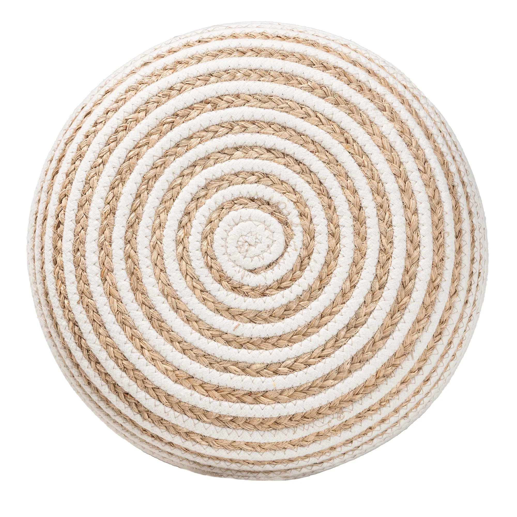 Baxton Studio bali & pari Nequiel Modern Bohemian Natural Brown Seagrass and Woven Rope Ottoman Footstool - Image 4