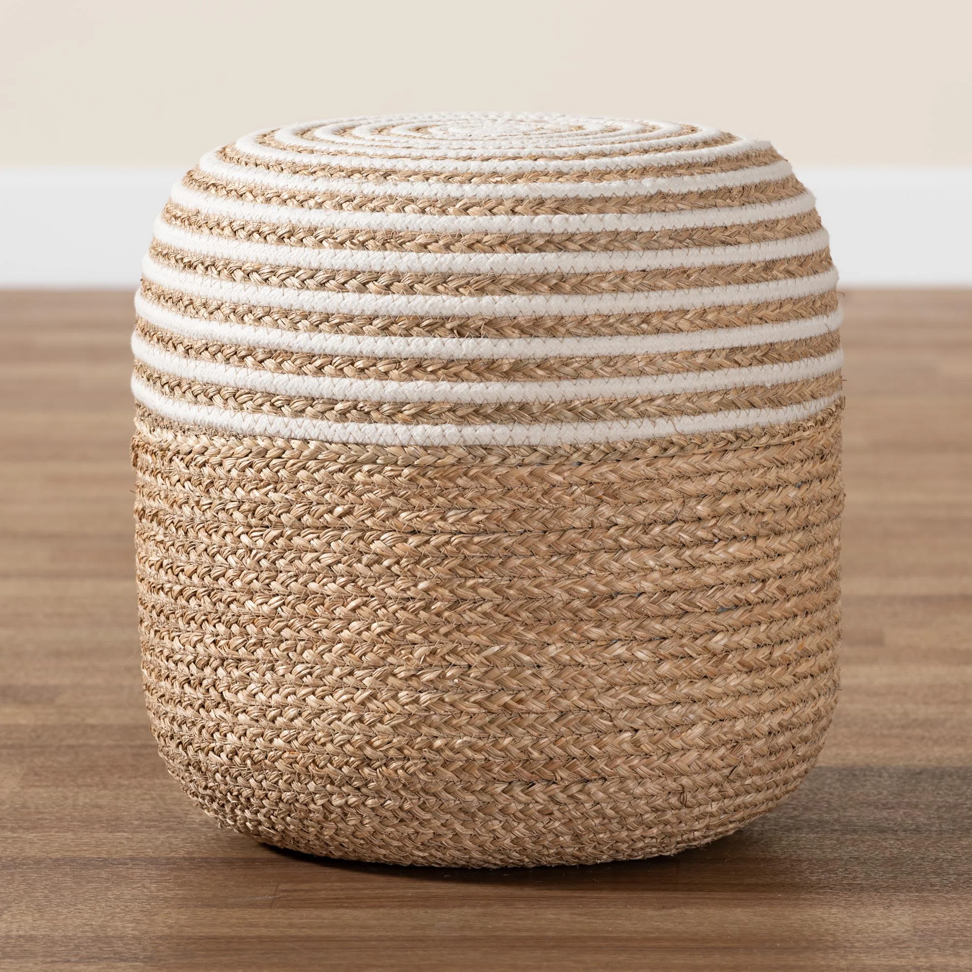 Baxton Studio bali & pari Nequiel Modern Bohemian Natural Brown Seagrass and Woven Rope Ottoman Footstool - Image 6