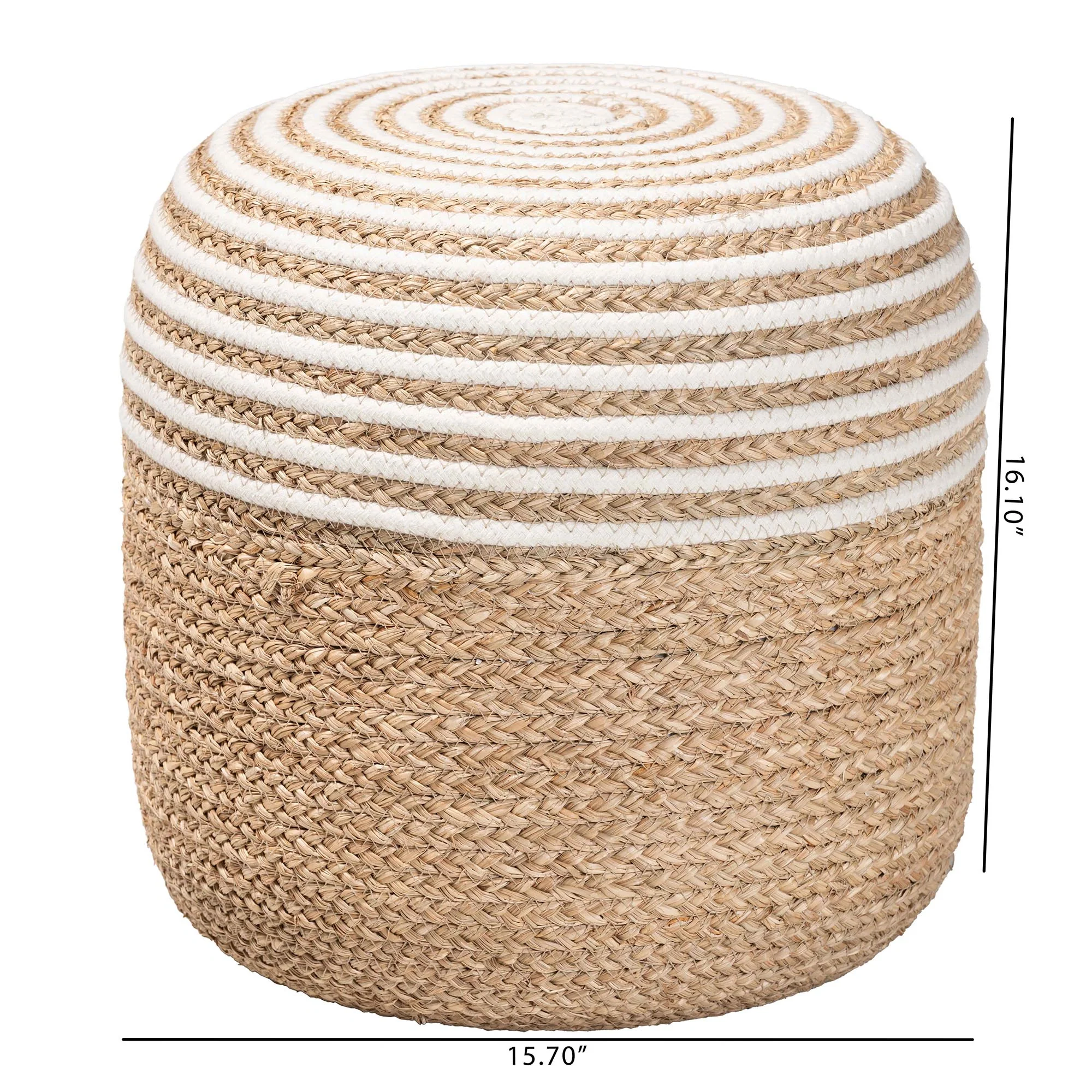Baxton Studio bali & pari Nequiel Modern Bohemian Natural Brown Seagrass and Woven Rope Ottoman Footstool - Image 7