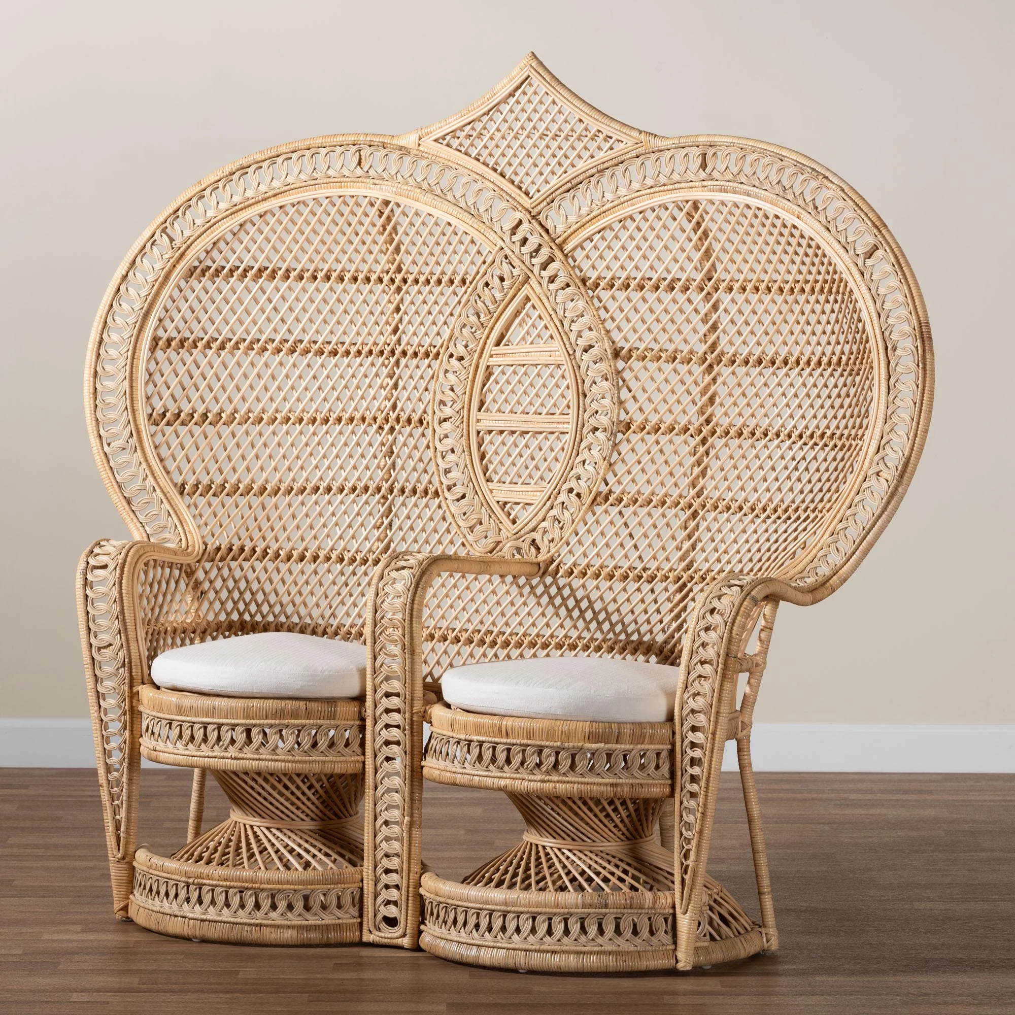 Baxton Studio bali & pari Nerita Modern Bohemian Natural Brown Rattan Two-Seater Peacock Chair - Image 2
