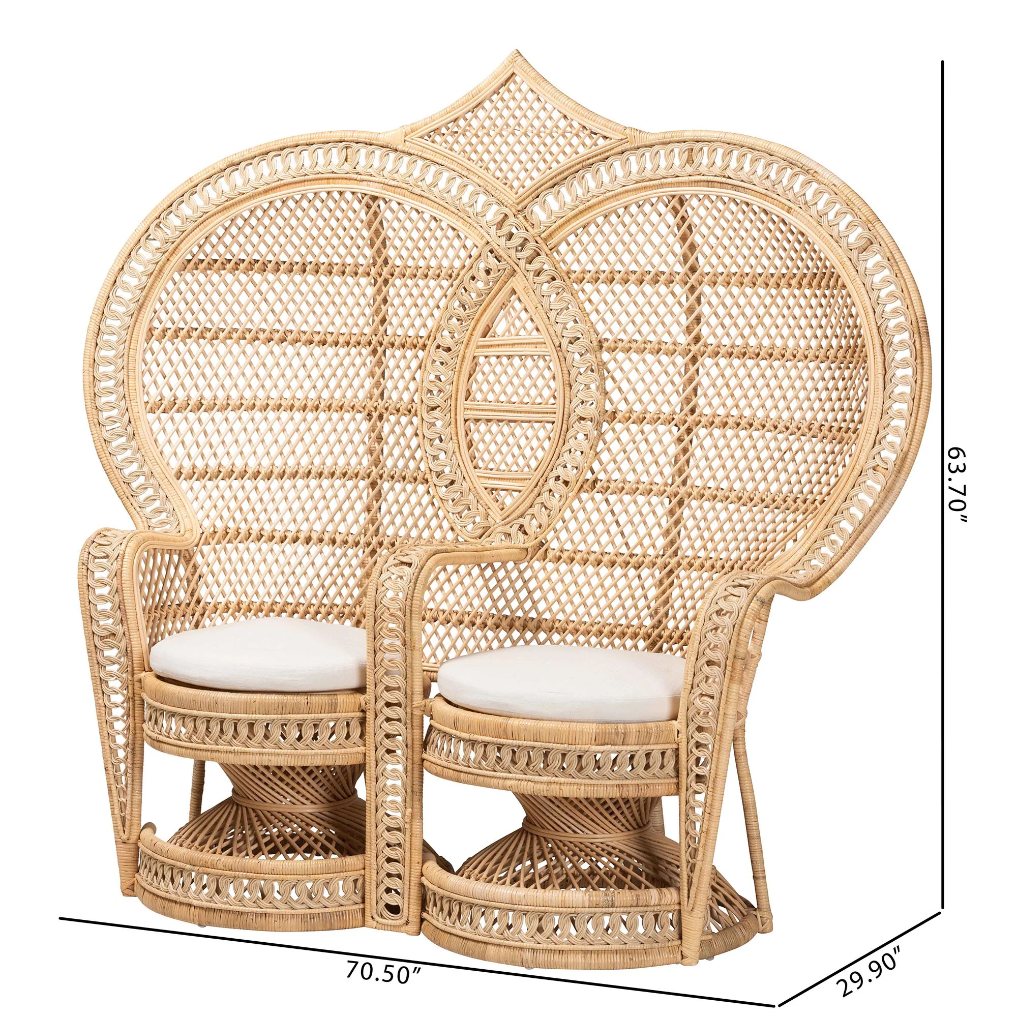 Baxton Studio bali & pari Nerita Modern Bohemian Natural Brown Rattan Two-Seater Peacock Chair - Image 3