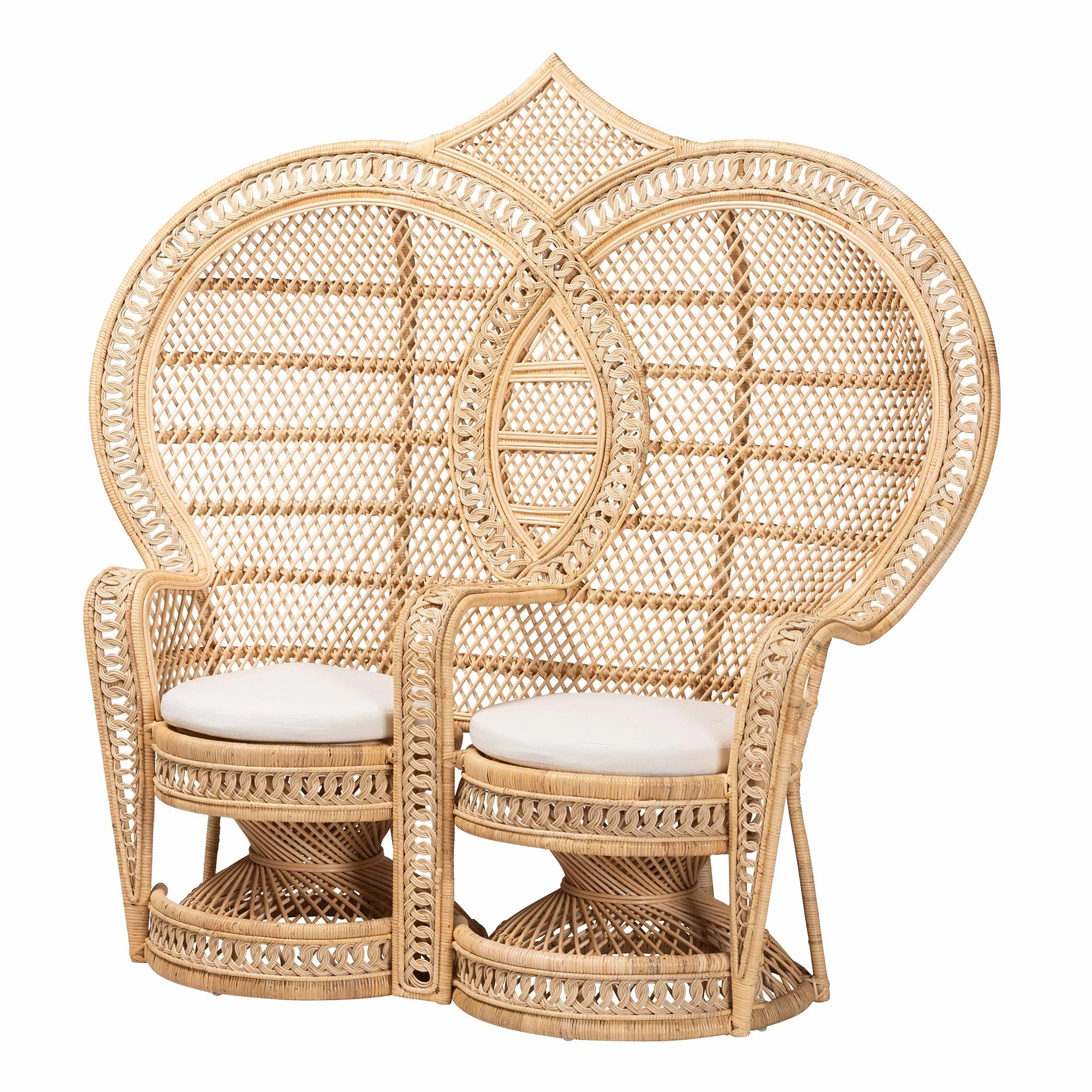 Baxton Studio bali & pari Nerita Modern Bohemian Natural Brown Rattan Two-Seater Peacock Chair - Image 4
